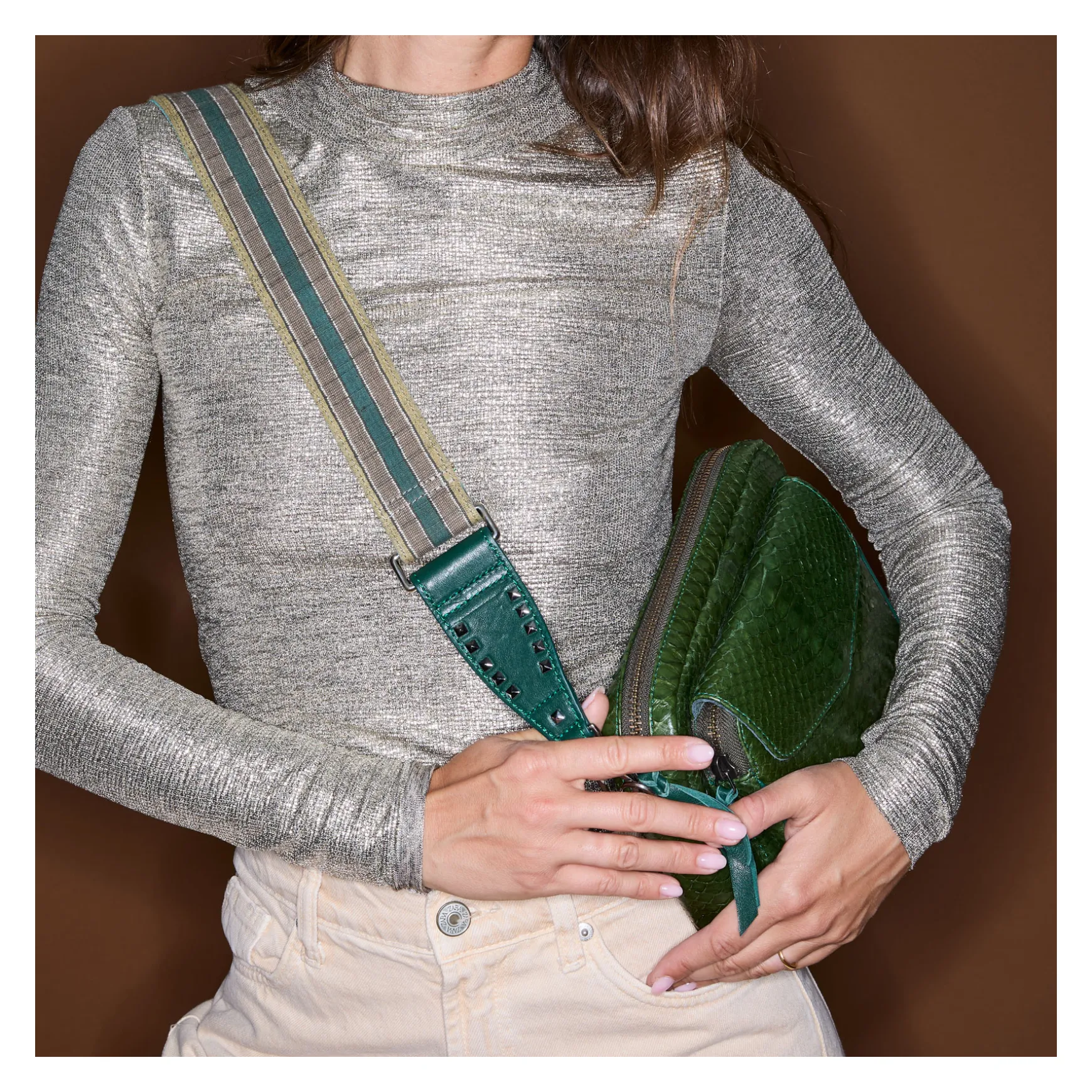 Fashion Claris Virot Bandoulière Tissu Vert Rayé