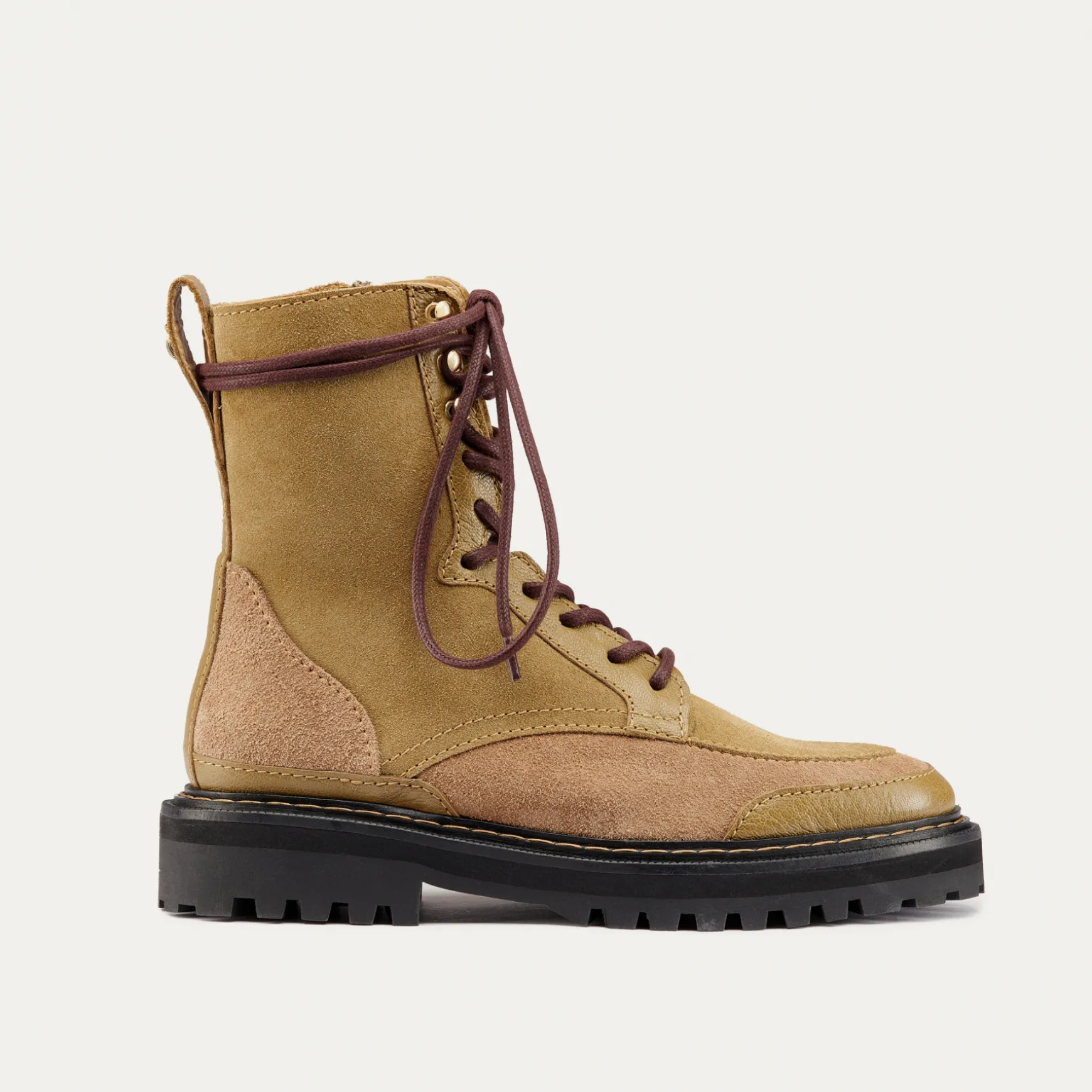 Shop Claris Virot Bottines Noa Cuir Olive et Greige