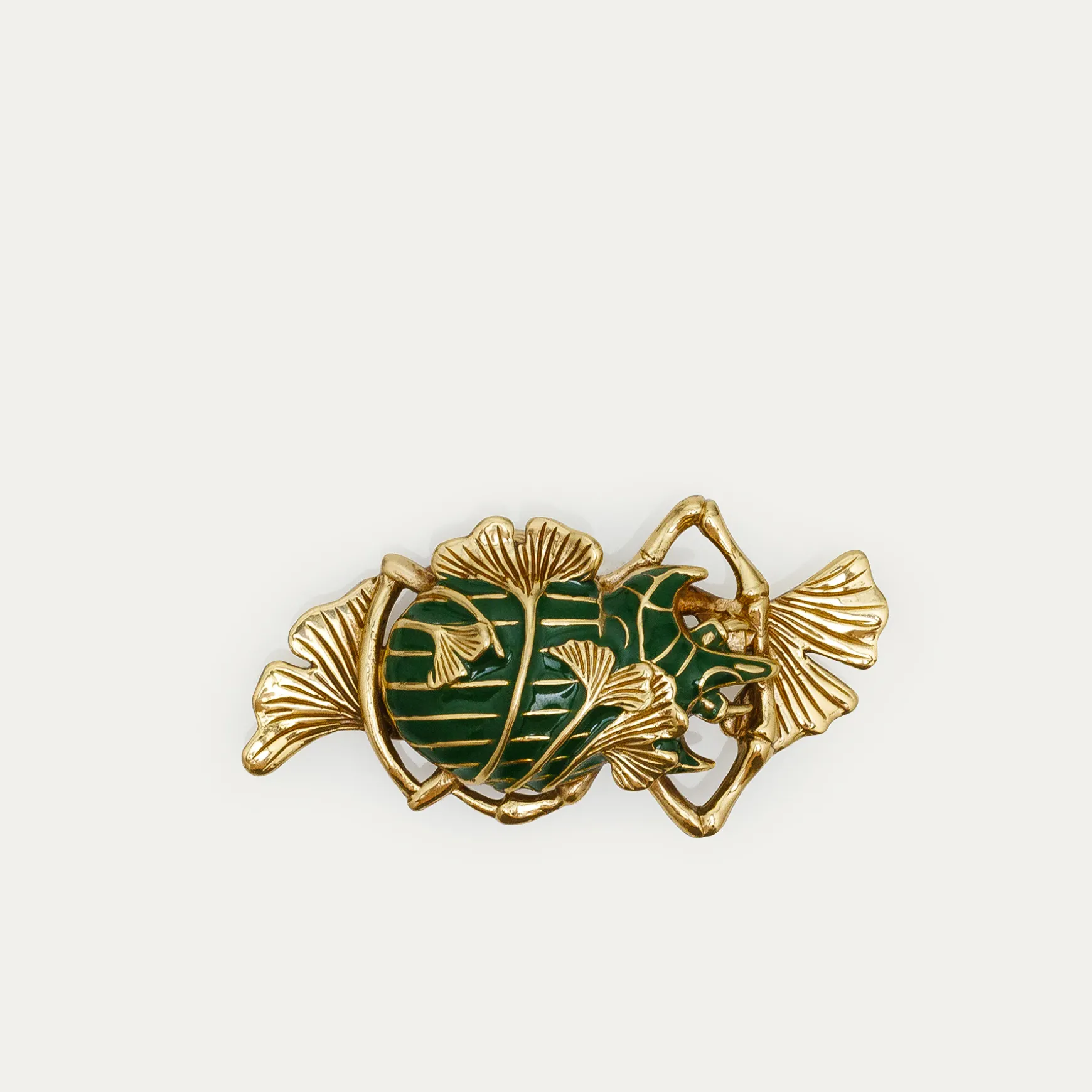 Cheap Claris Virot Broche Barbara Scarabée or, feuilles de ginko et résine verte