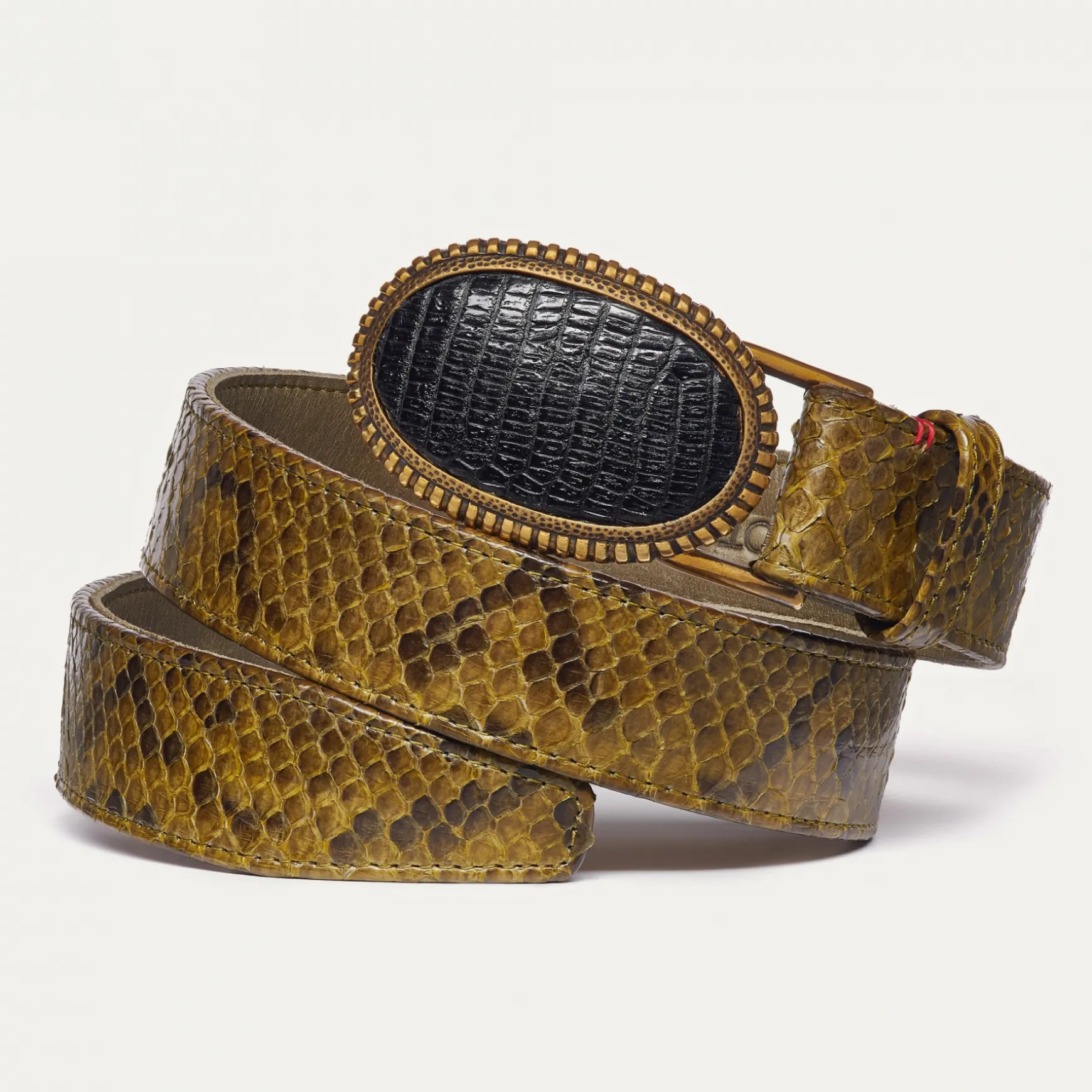 Discount Claris Virot Ceintures Dallas Python kaki et noir