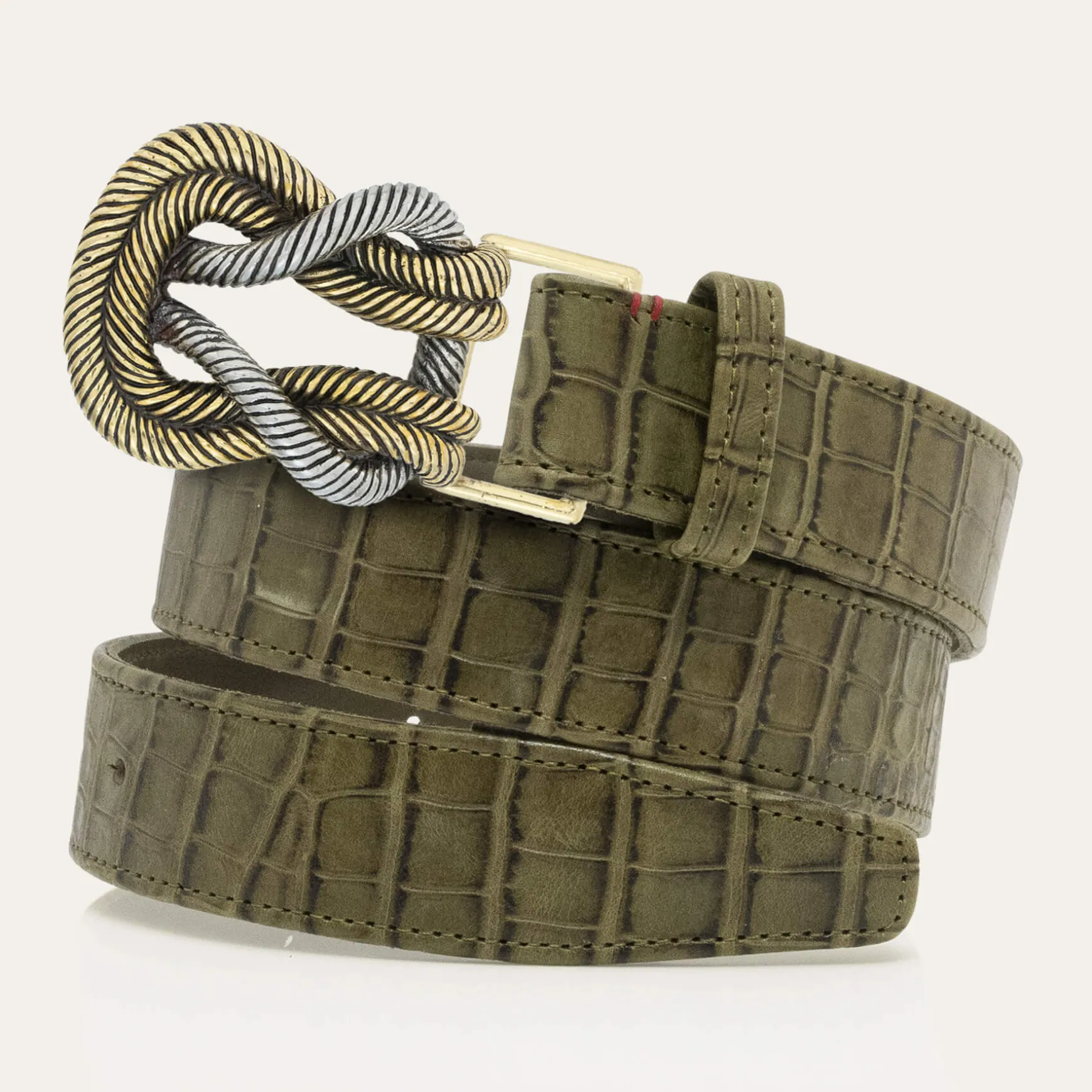 Store Claris Virot Ceintures Noeud Cuir Embossé Croco Kaki