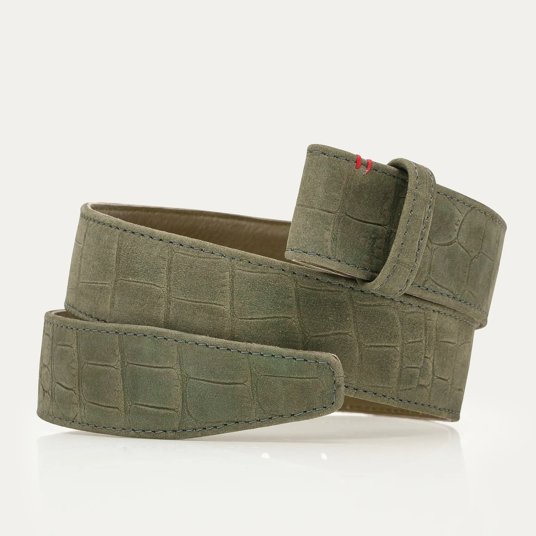 New Claris Virot Ceintures sans boucle Nubuck embossé croco gris perle