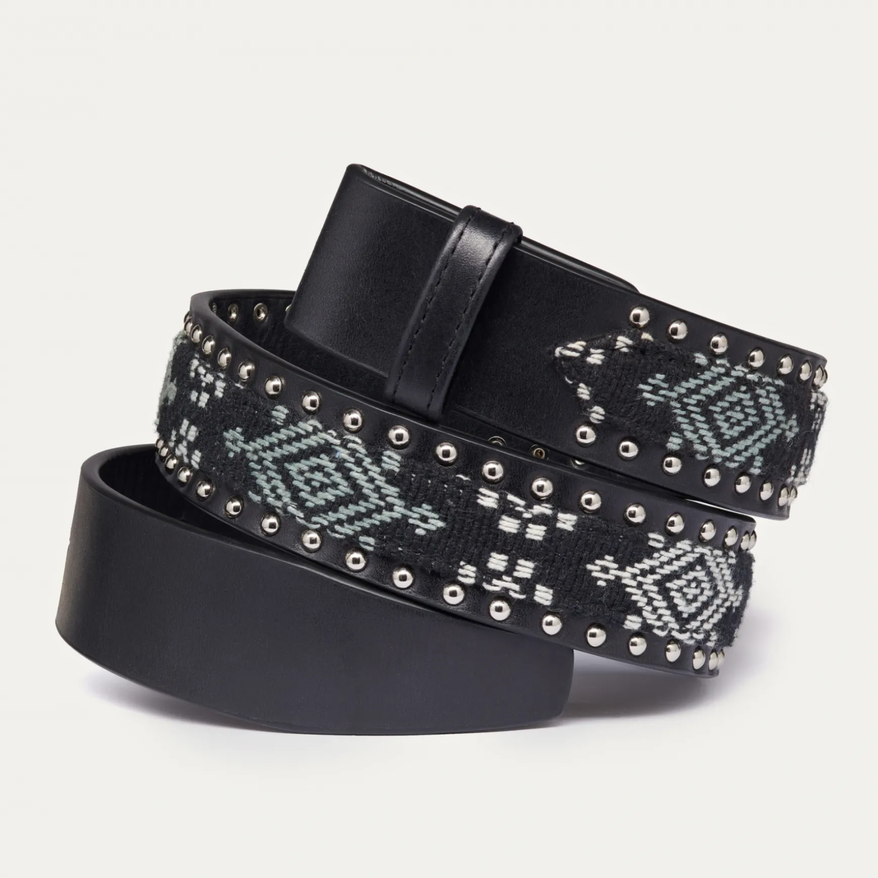 Best Sale Claris Virot Ceintures sans boucle Cuir Noir et Tissu Sumba