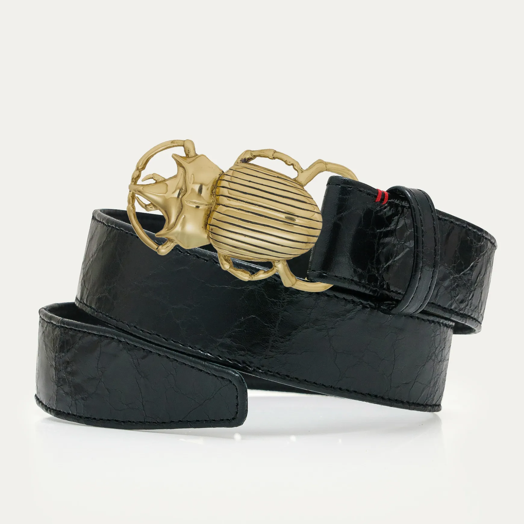 Discount Claris Virot Ceintures Scarabée Cuir Noir Vernis Vintage