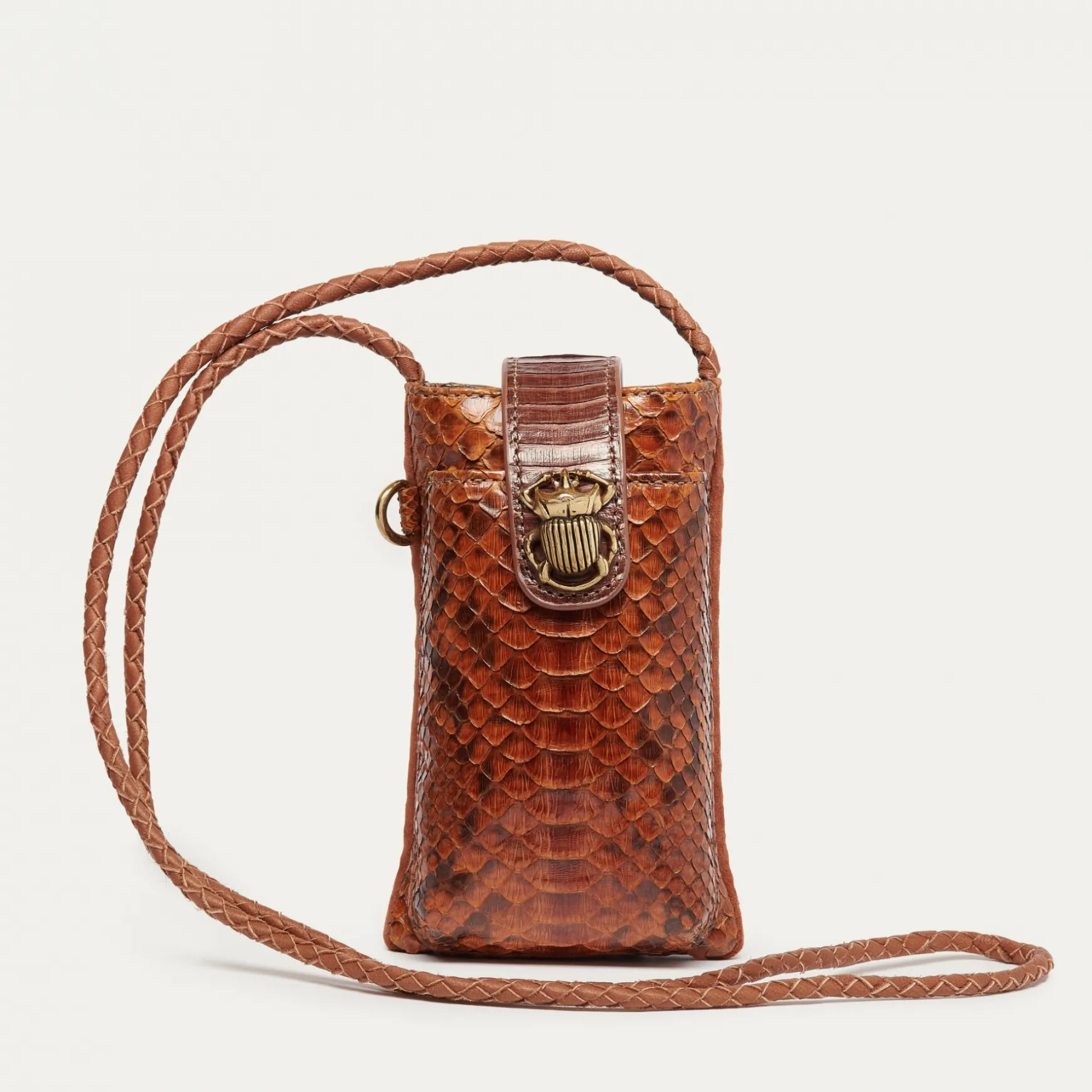 Clearance Claris Virot Etui Double Marcus Python et cuir suédé moka