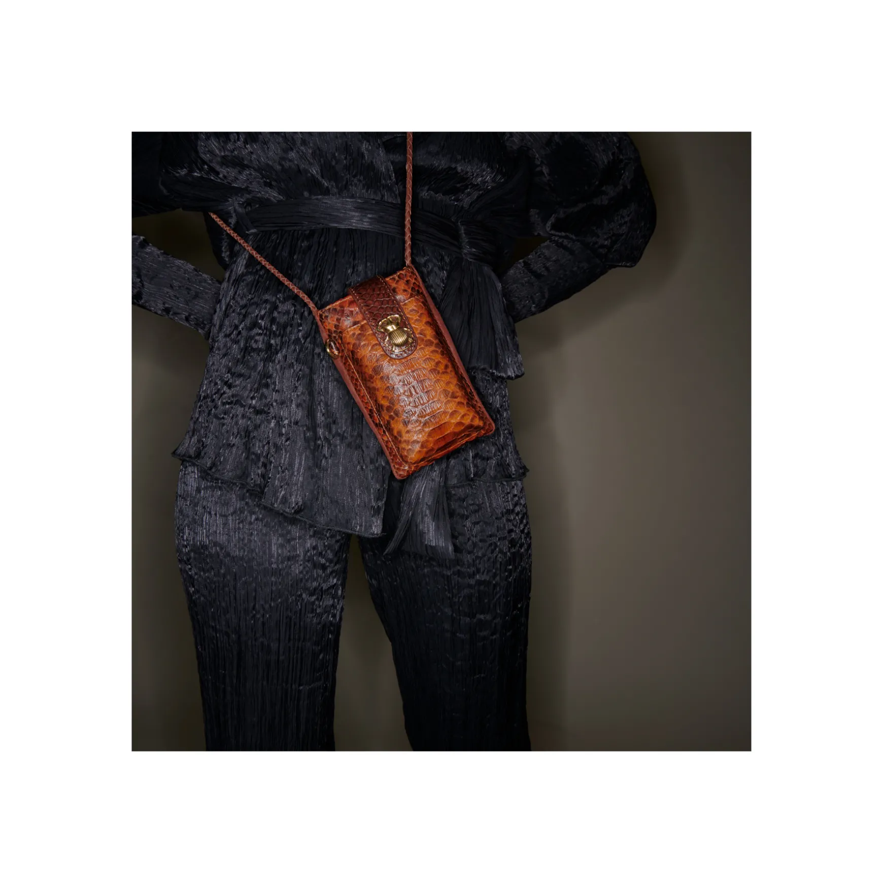 Clearance Claris Virot Etui Double Marcus Python et cuir suédé moka