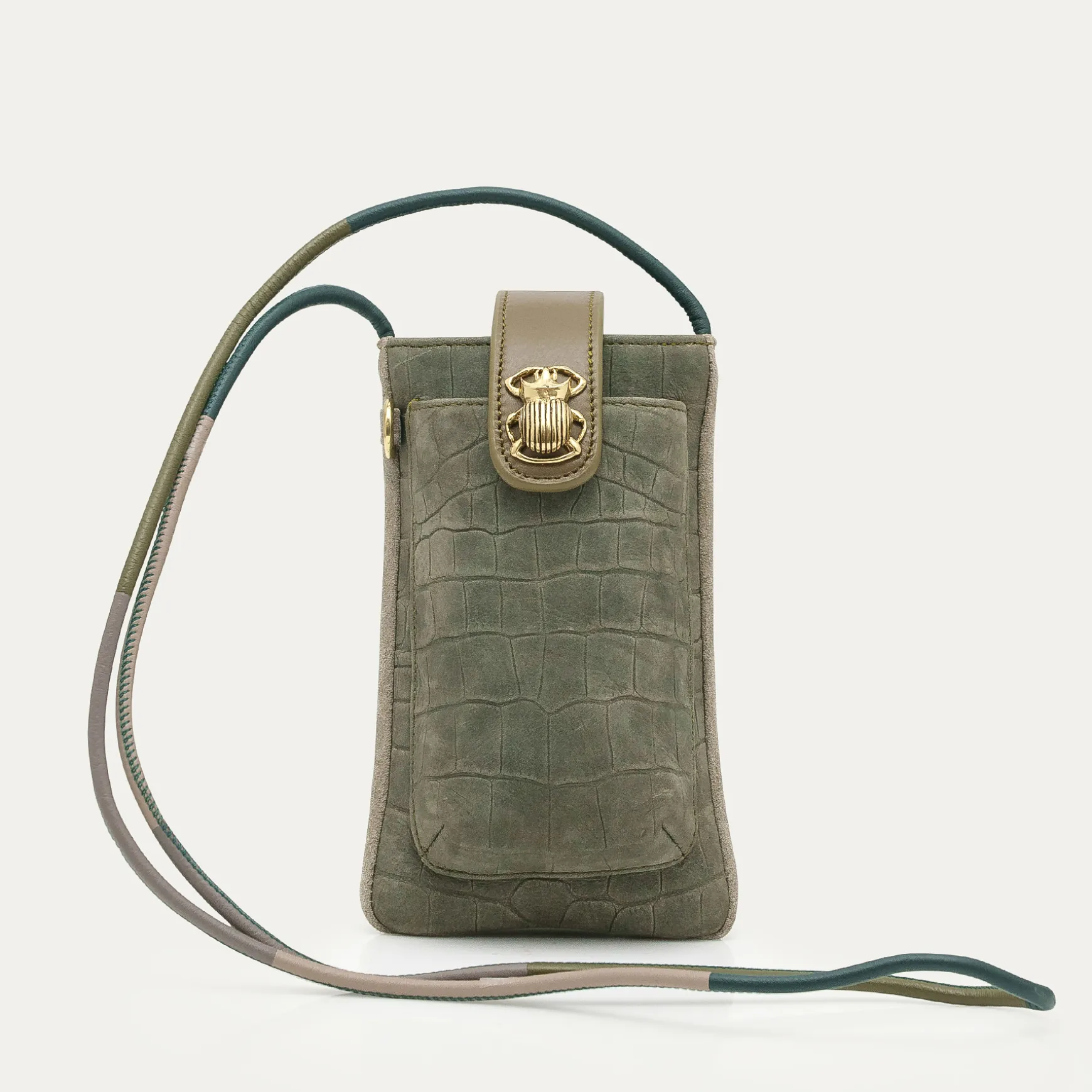 Store Claris Virot Etuis Crossbody Nubuck embossé croco gris perle