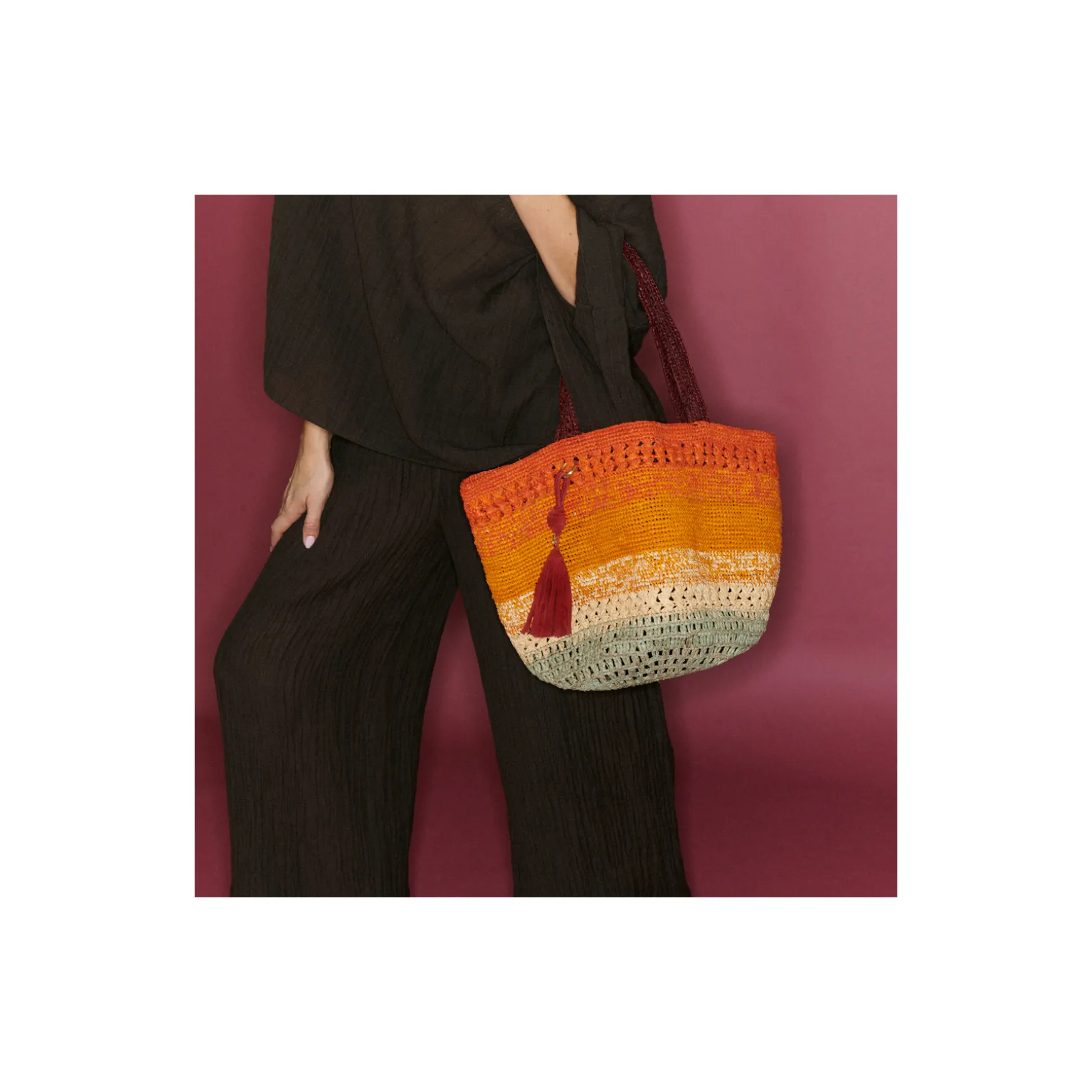 Store Claris Virot Mini Cabas Stella S Raphia Arc-en-ciel orange