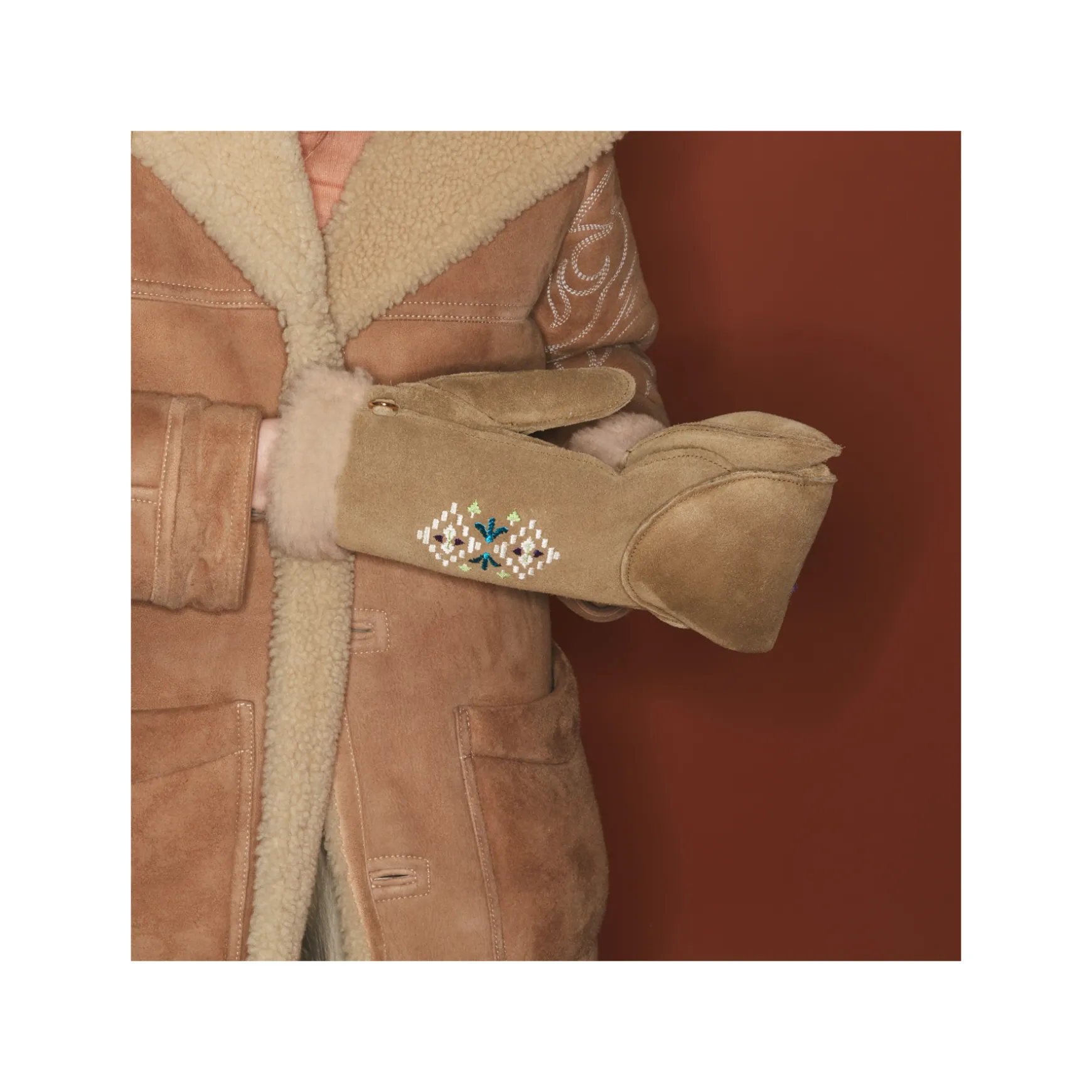 Store Claris Virot Moufles Croûte Olive Brodée