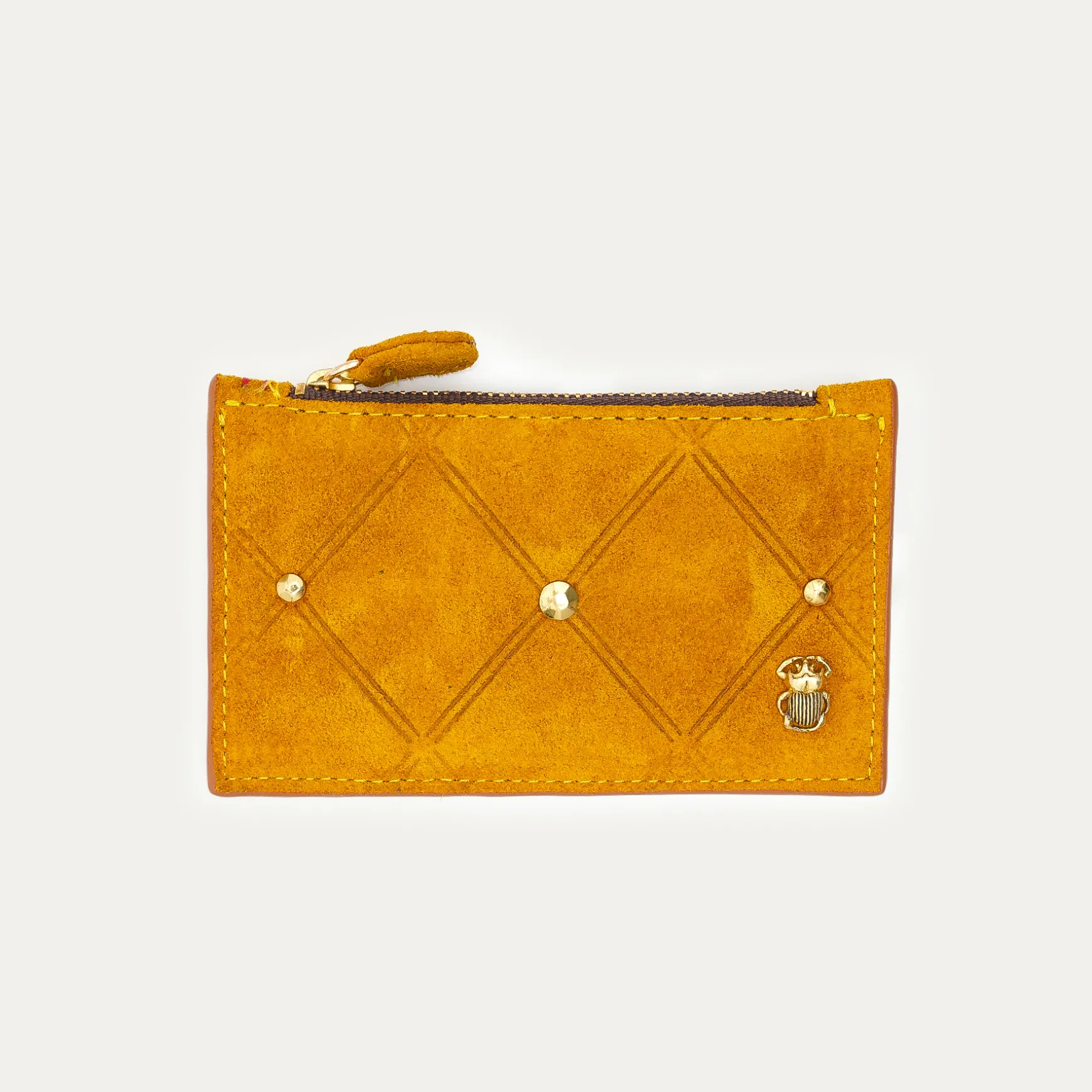 Best Sale Claris Virot Porte cartes Helena Suède ambre cloutée