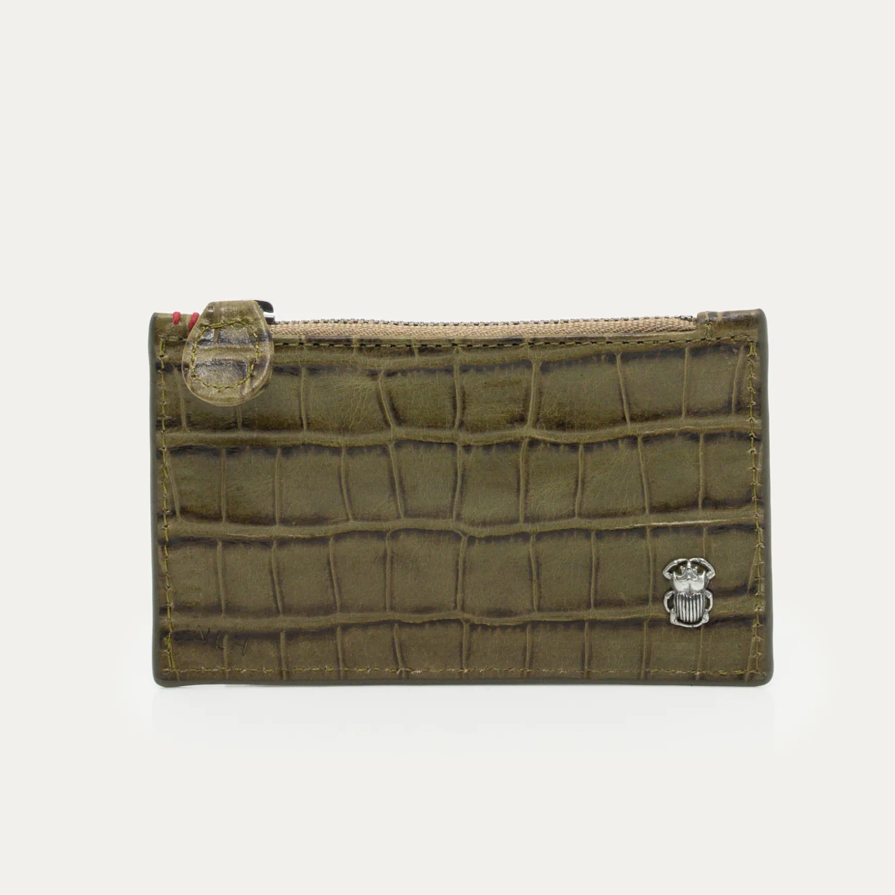 Cheap Claris Virot Porte cartes Helena Cuir Embossé Croco Kaki