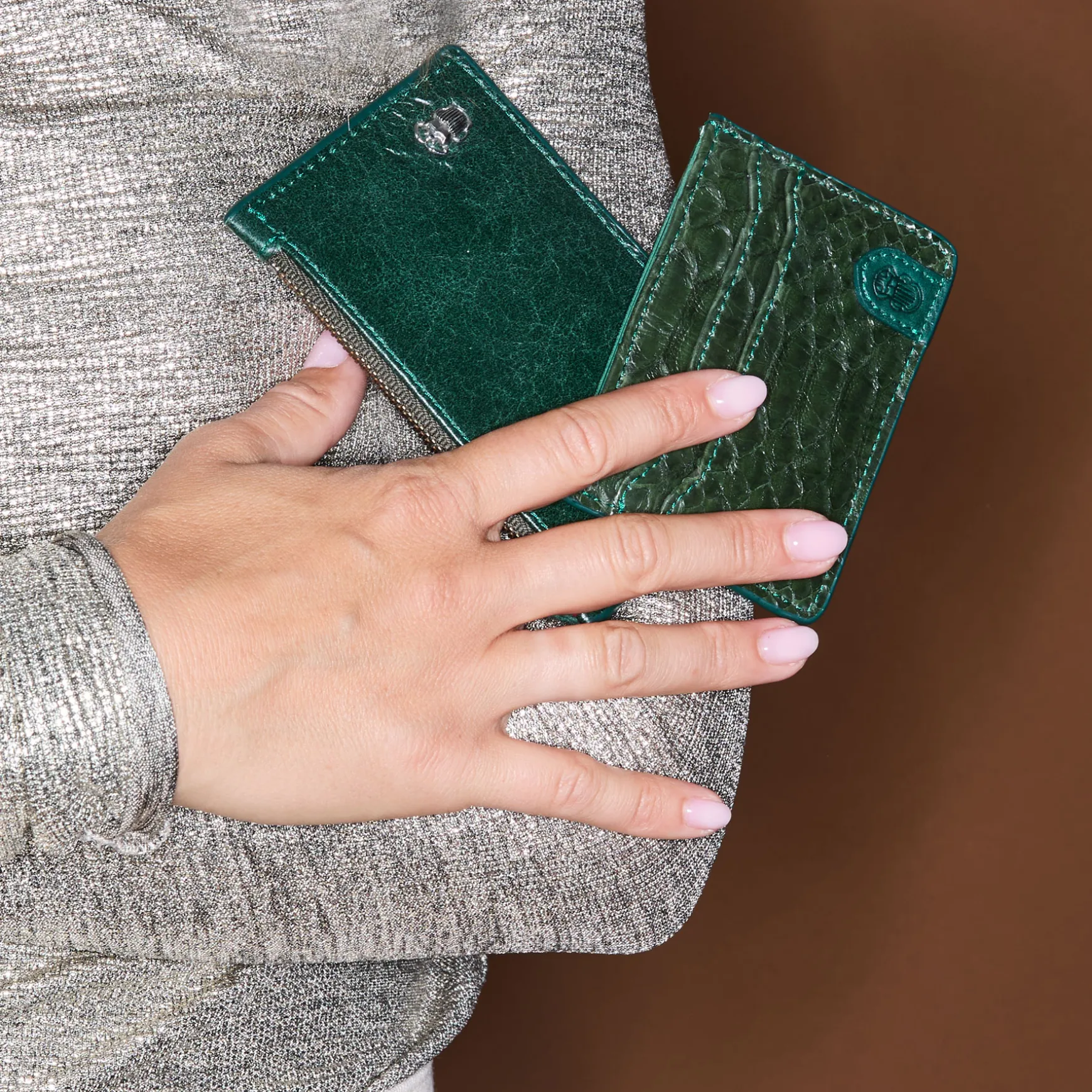 Store Claris Virot Porte cartes Helena Cuir Craquelé Vert Emeraude