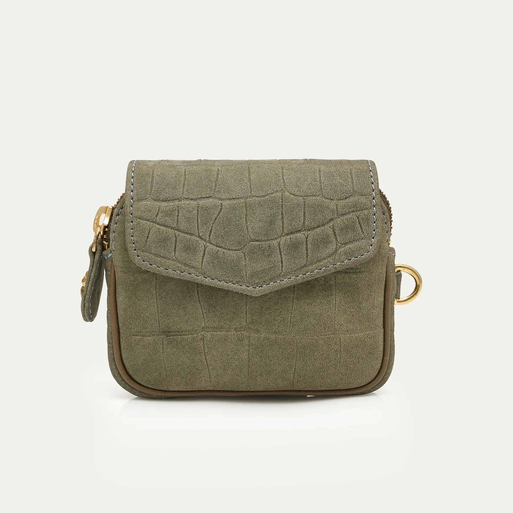 Outlet Claris Virot Porte Monnaie Karl Nubuck embossé croco gris perle
