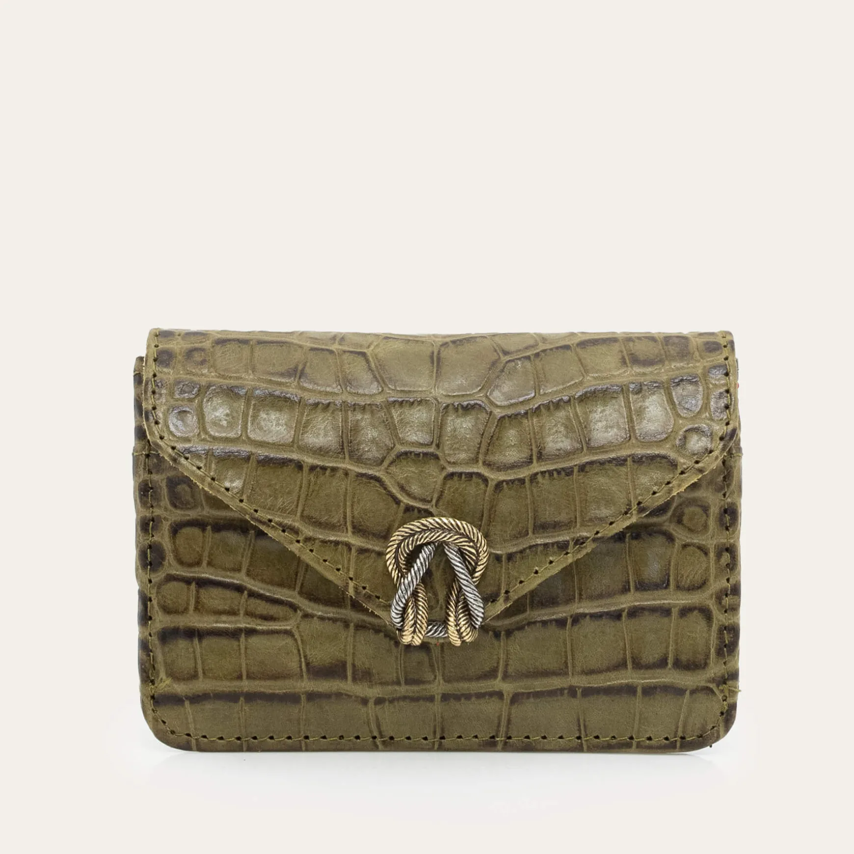 Flash Sale Claris Virot Portefeuille Alex Cuir Embossé Croco Kaki