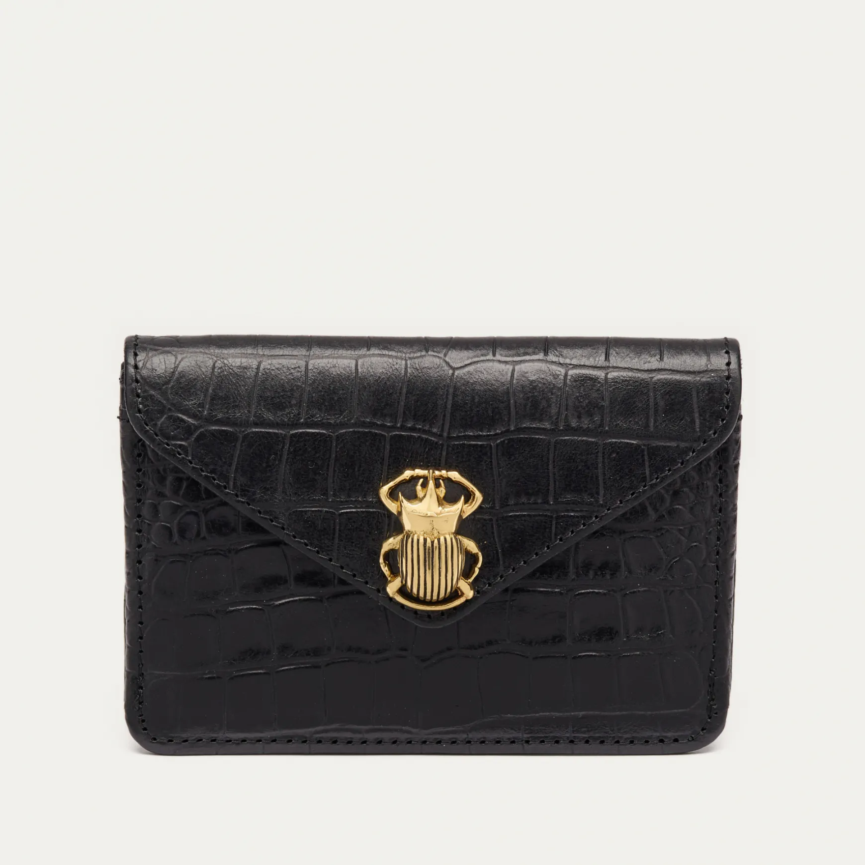 Outlet Claris Virot Portefeuille Alex Cuir Embossé Croco Noir