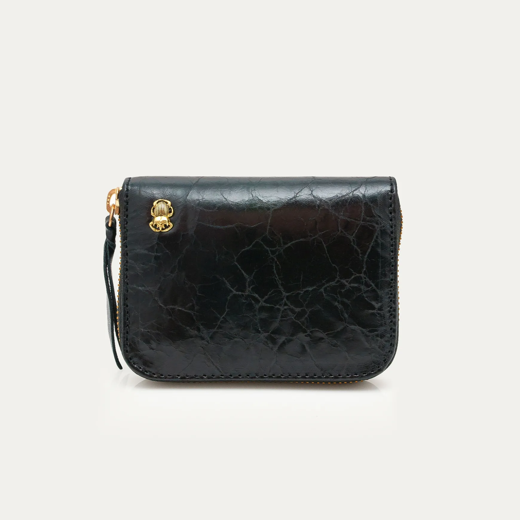 Hot Claris Virot Portefeuille Mini Bob Cuir Noir Vernis Vintage