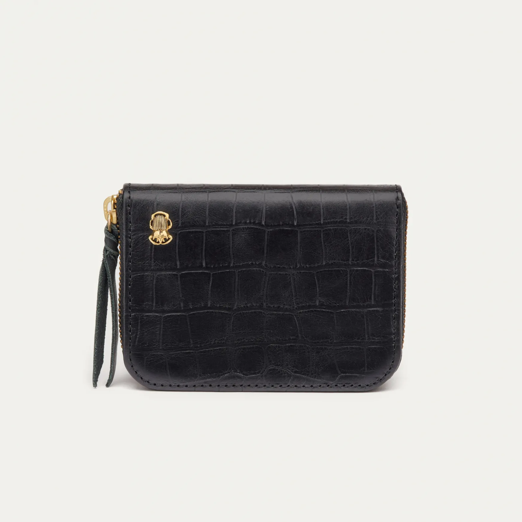 Sale Claris Virot Portefeuille Mini Bob Cuir Embossé Croco Noir