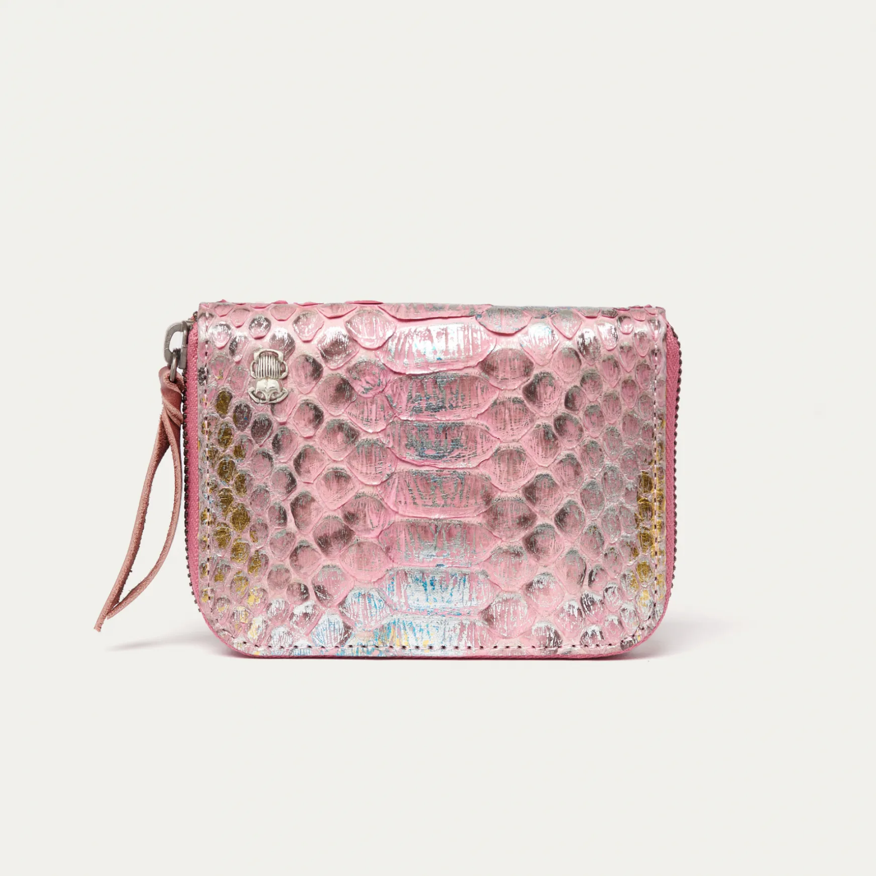 Flash Sale Claris Virot Portefeuille Mini Bob Python rose corail métallisé
