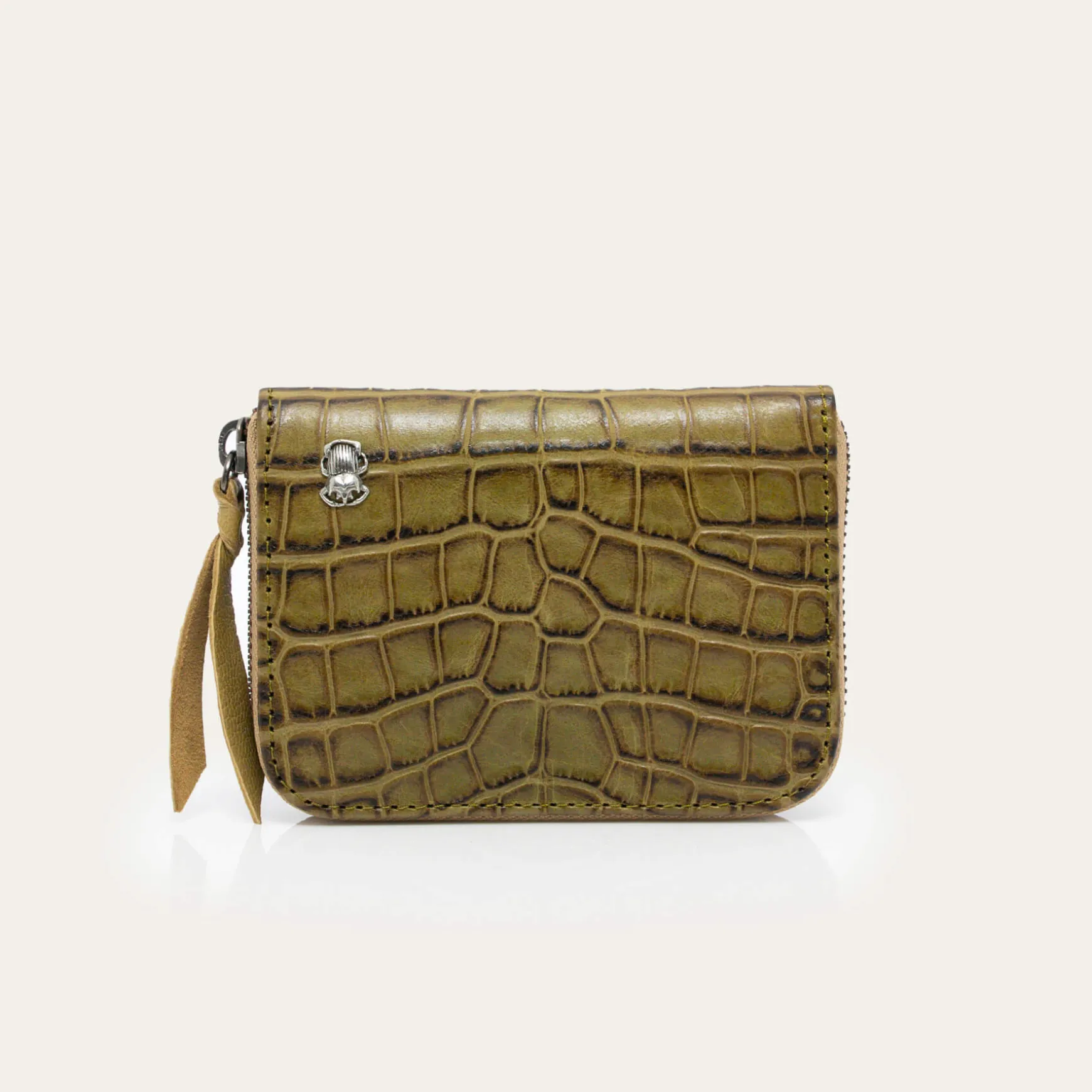 Hot Claris Virot Portefeuille Mini Bob Cuir Embossé Croco Kaki