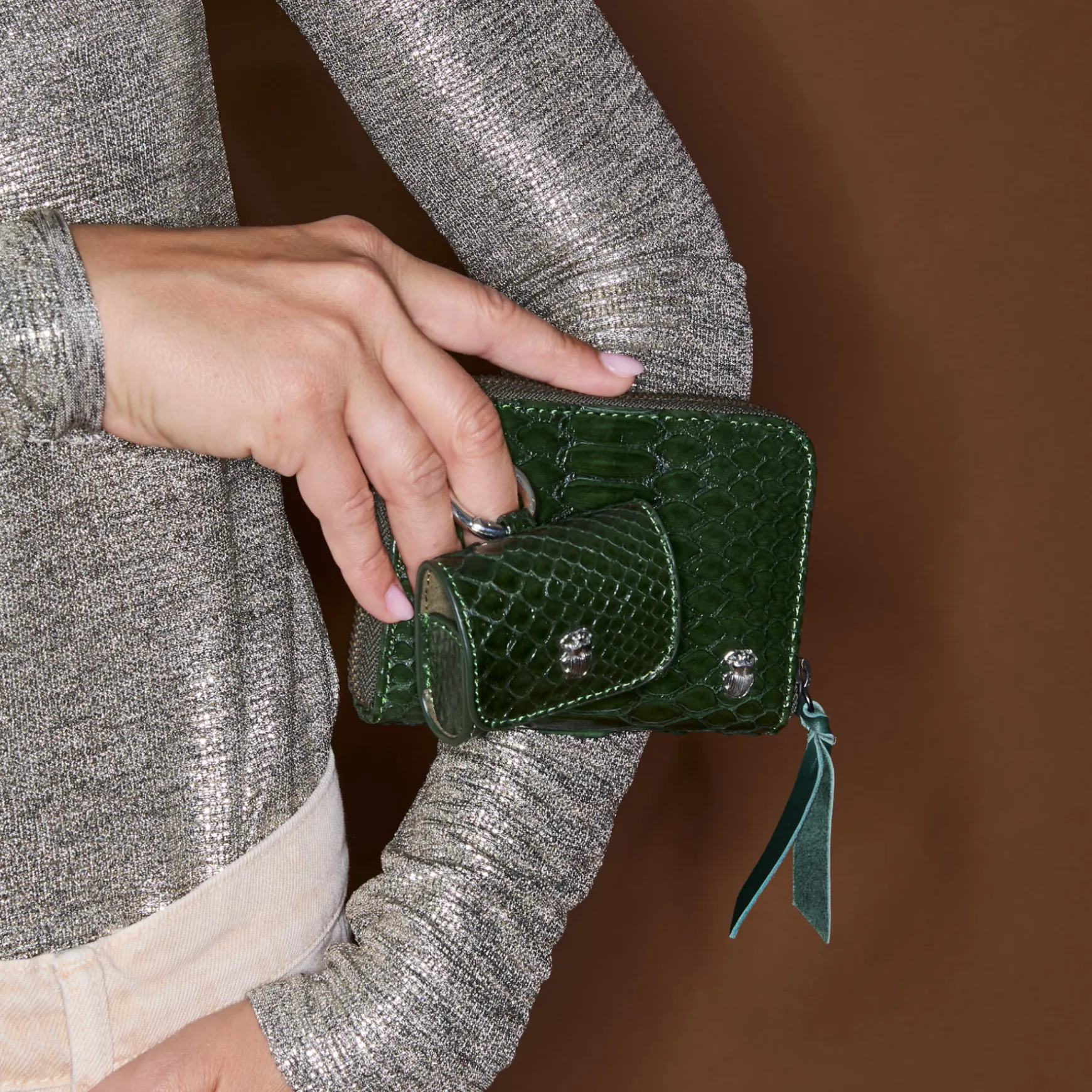 Store Claris Virot Portefeuille Mini Bob Python Vert Bronze
