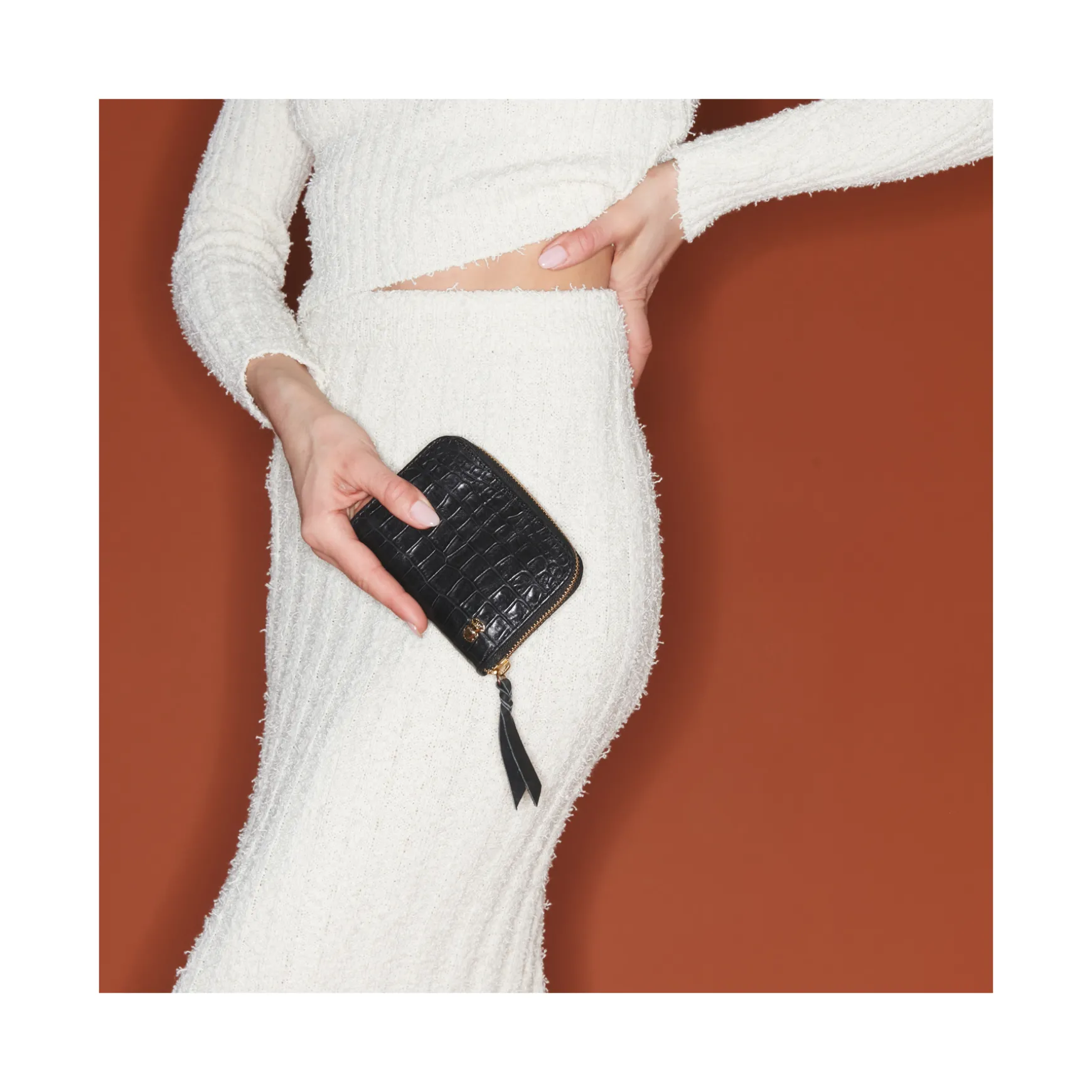 Sale Claris Virot Portefeuille Mini Bob Cuir Embossé Croco Noir