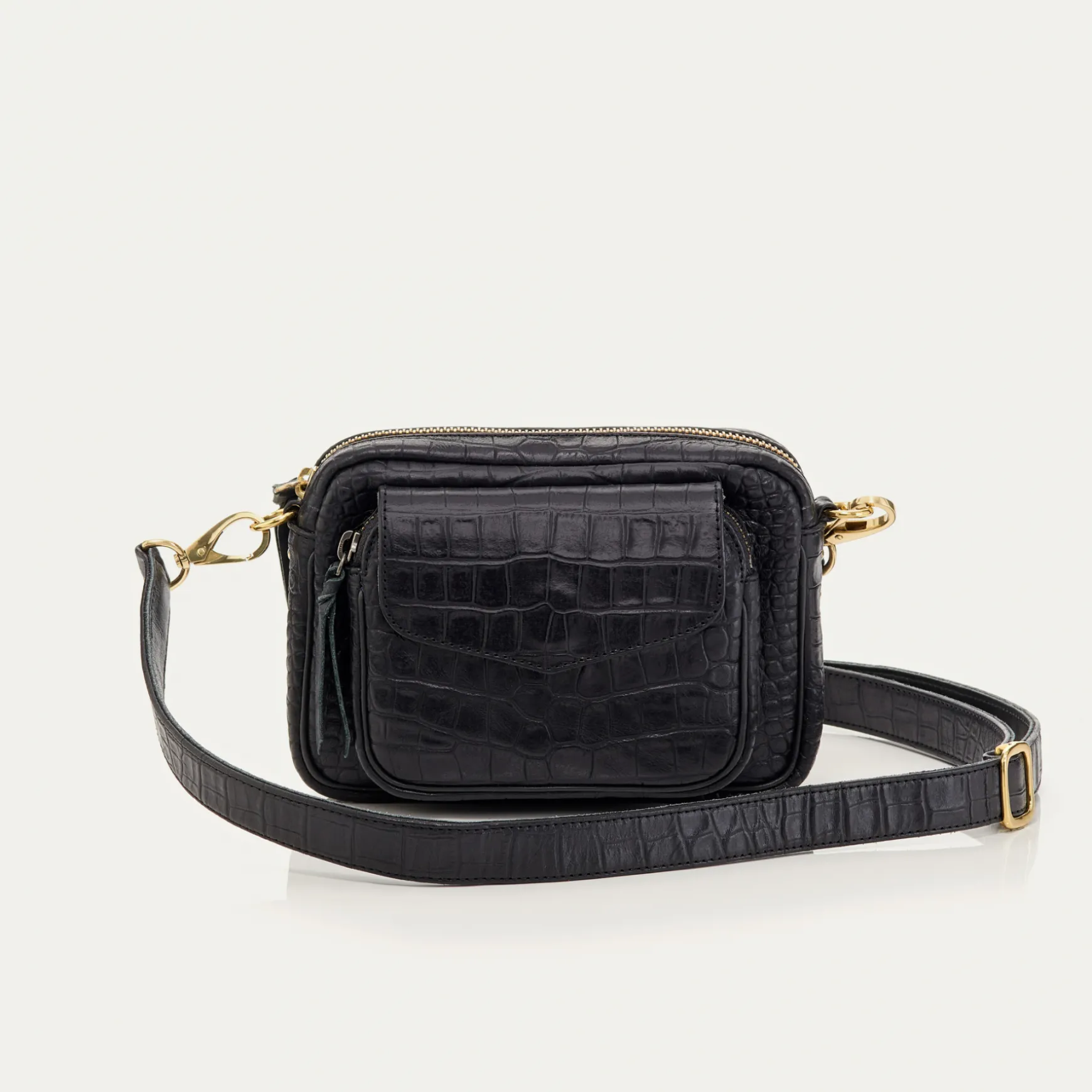 Fashion Claris Virot Sac Baby Charly Cuir Embossé Croco Noir