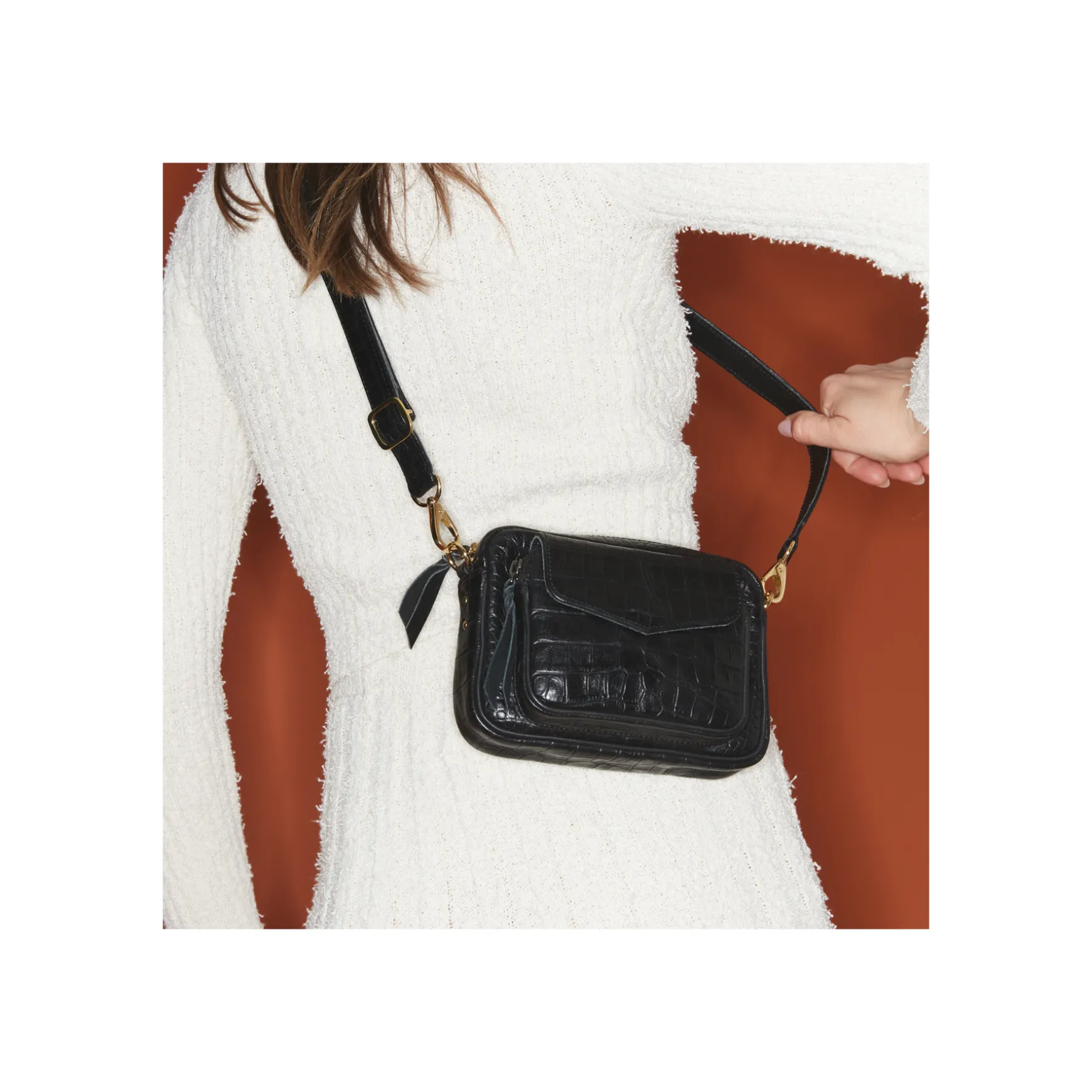 Fashion Claris Virot Sac Baby Charly Cuir Embossé Croco Noir