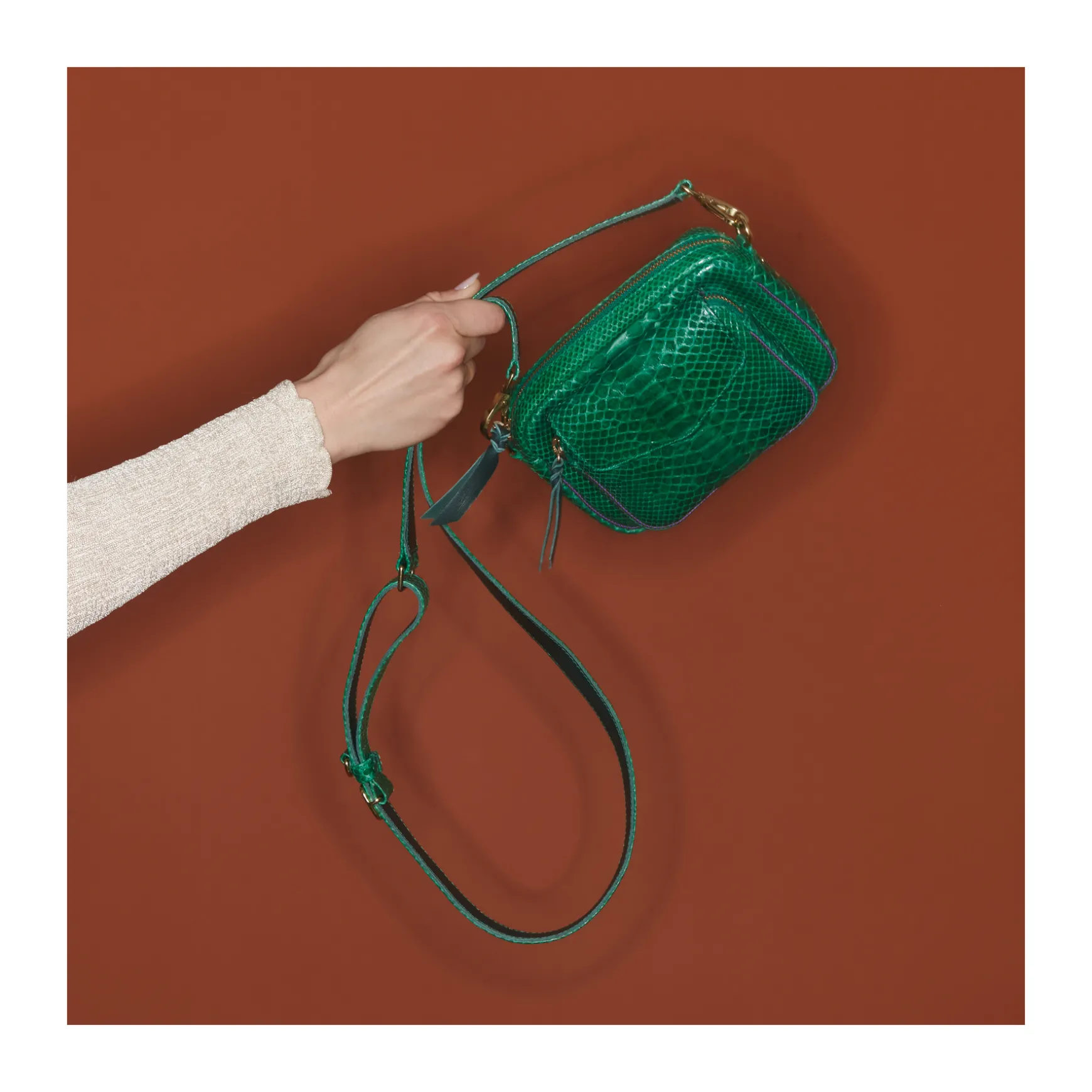 New Claris Virot Sac Baby Charly Python Vert Pelouse