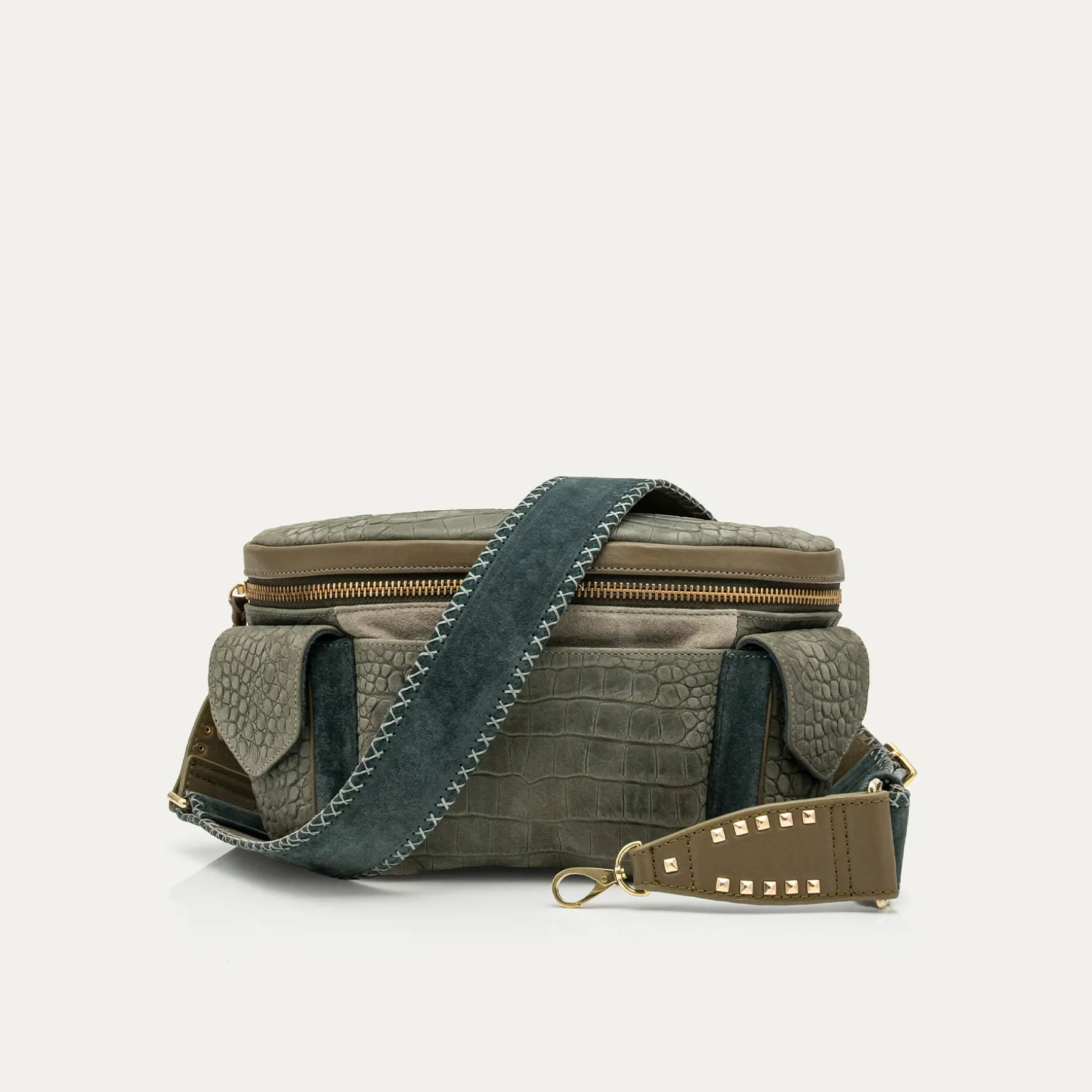 Store Claris Virot Sac Banane Jules Nubuck embossé croco gris perle