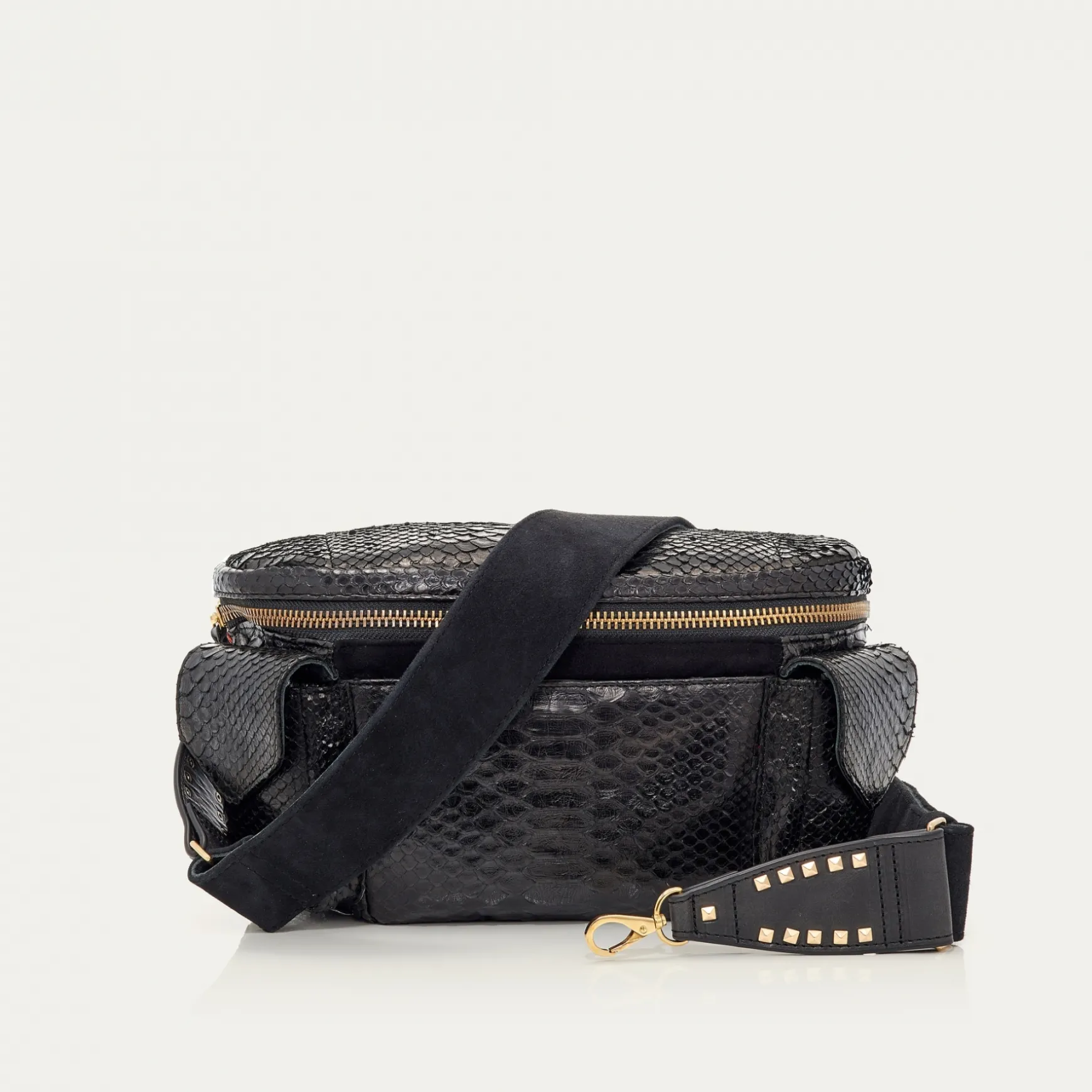 Fashion Claris Virot Sac Banane Jules Python et cuir suédé noir