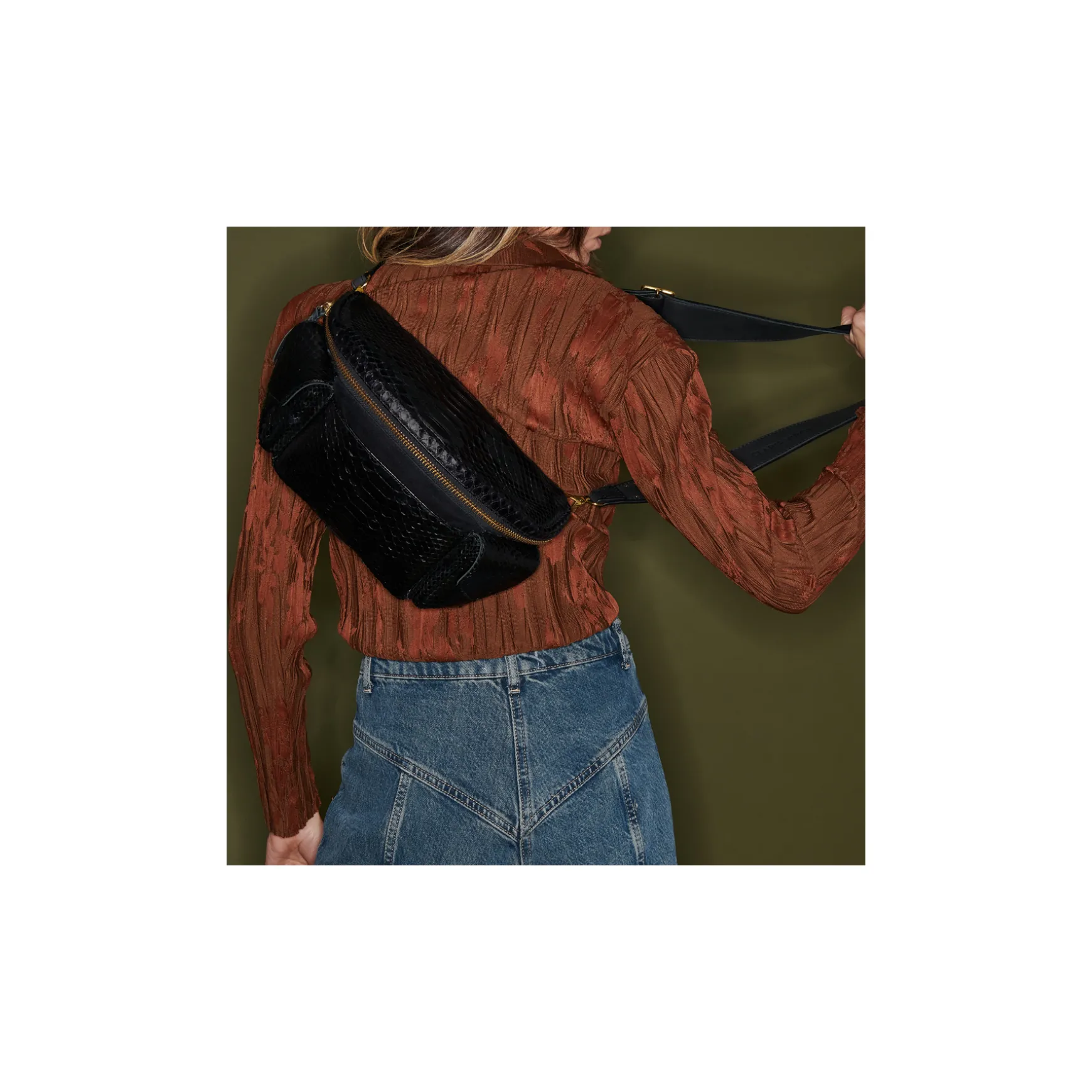 Fashion Claris Virot Sac Banane Jules Python et cuir suédé noir