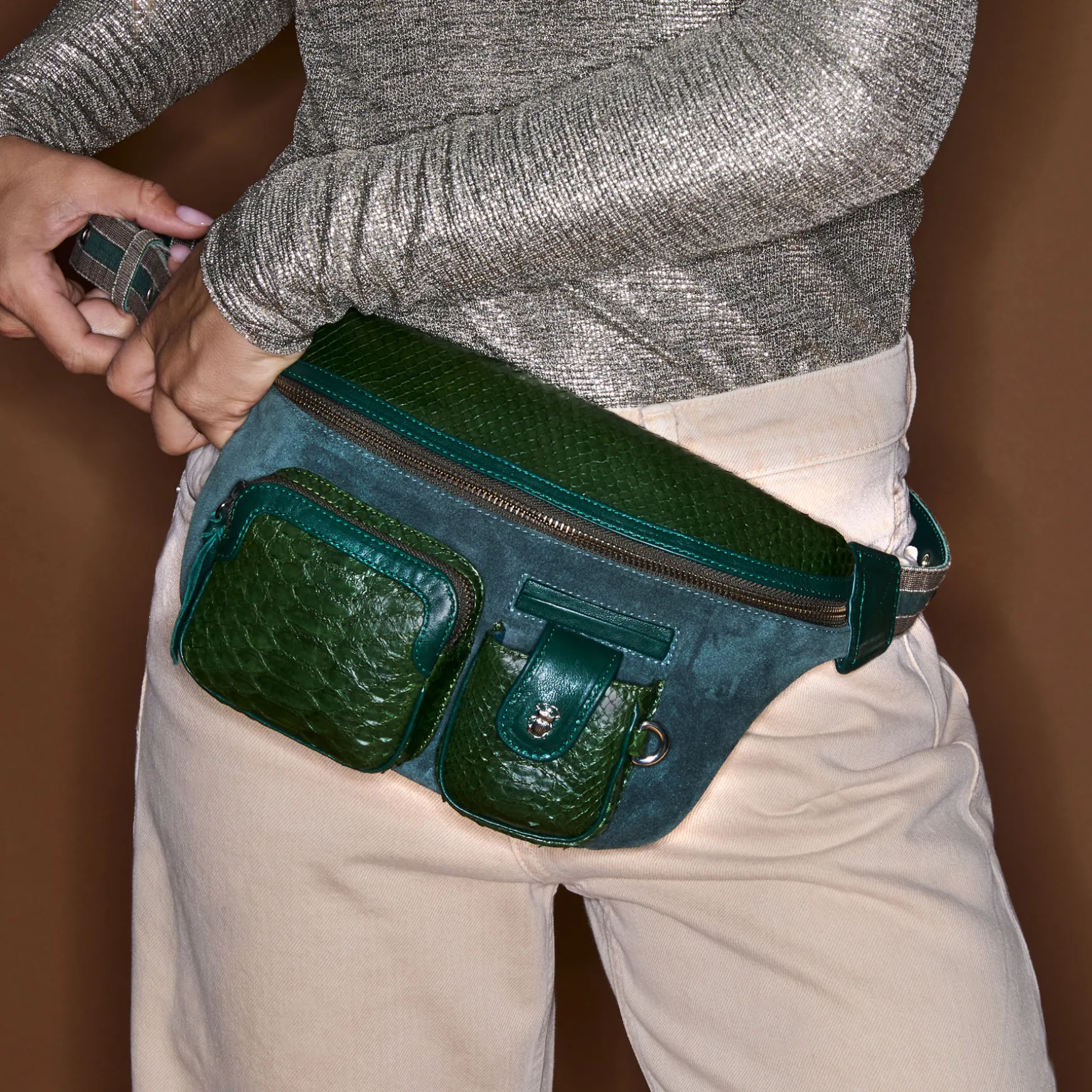 Online Claris Virot Sac Banane Romeo Python Vert Bronze