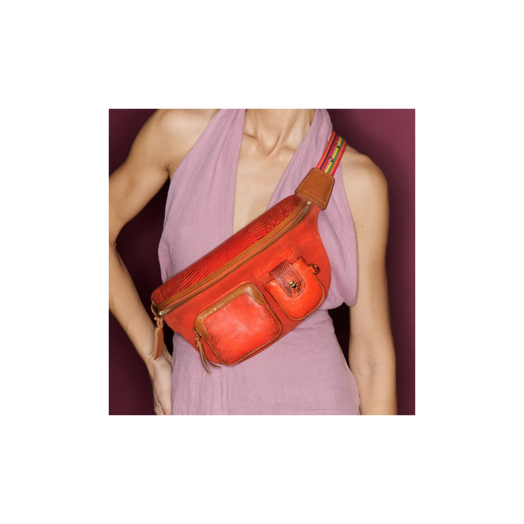 Store Claris Virot Sac Banane Romeo Lézard Orange goyave