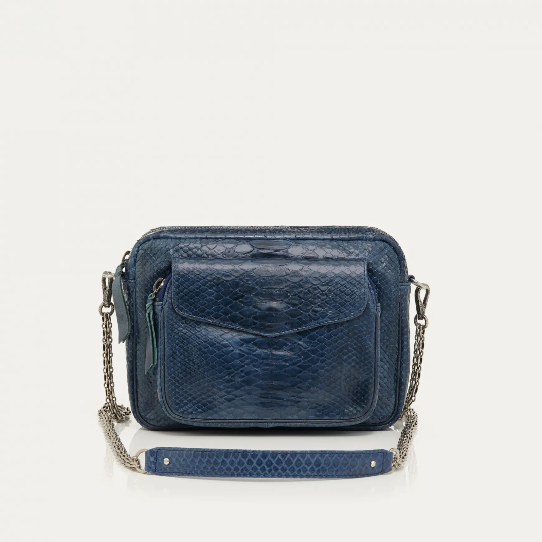 Fashion Claris Virot Sac Big Charly Python navy chaîne argent
