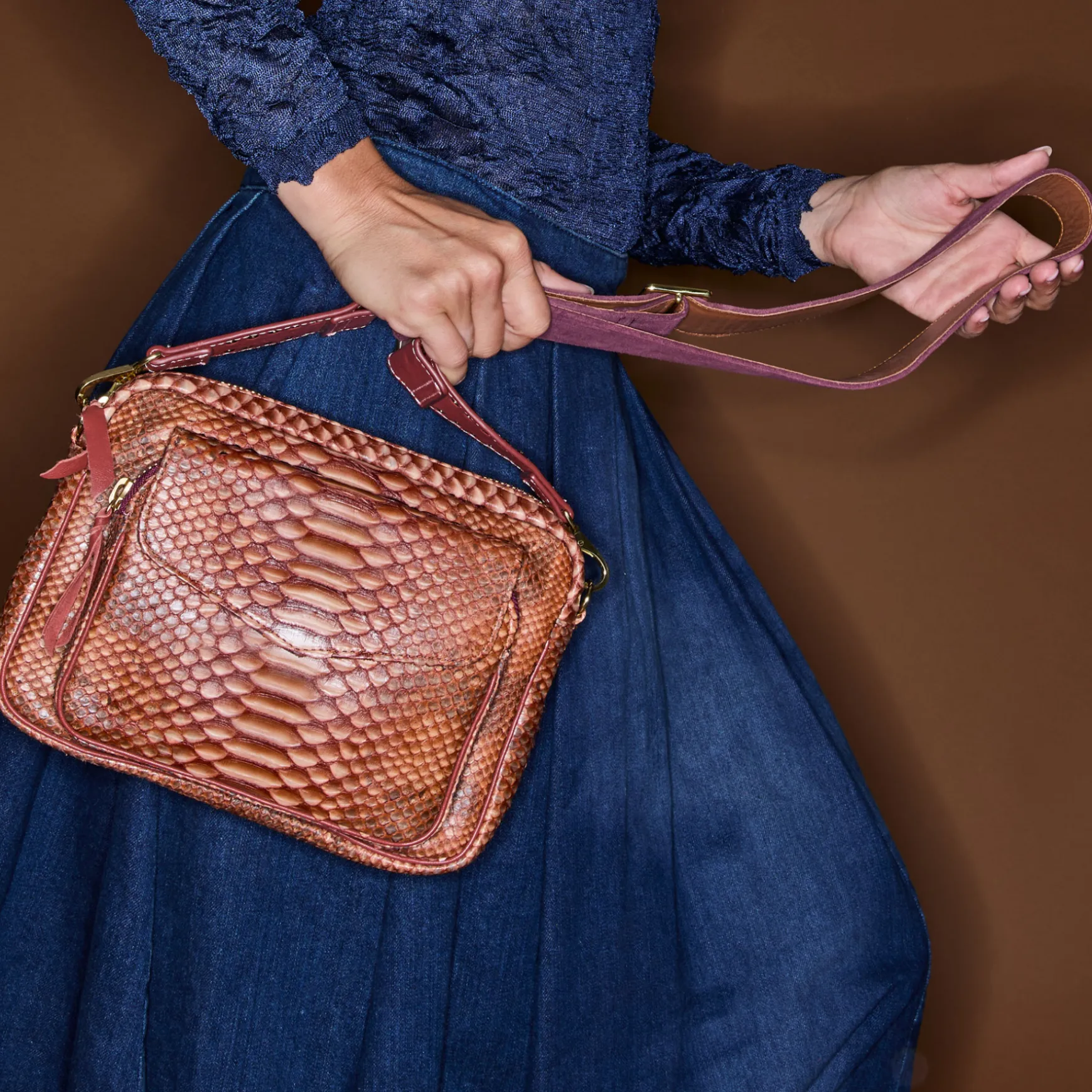 New Claris Virot Sac Big Charly Python Cuivre Lavé