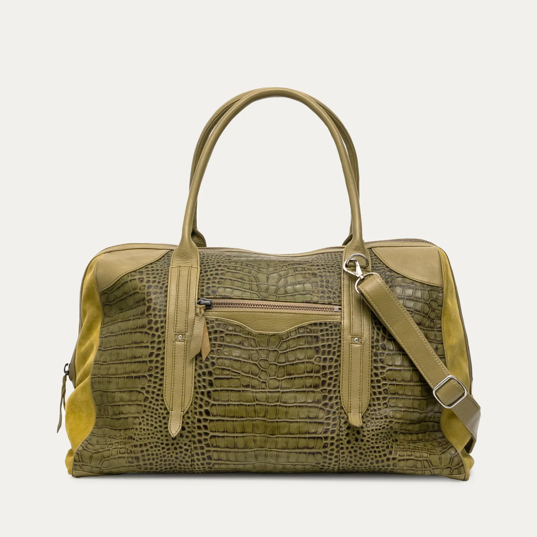 Clearance Claris Virot Sac Bowling June L Cuir Embossé Croco Kaki