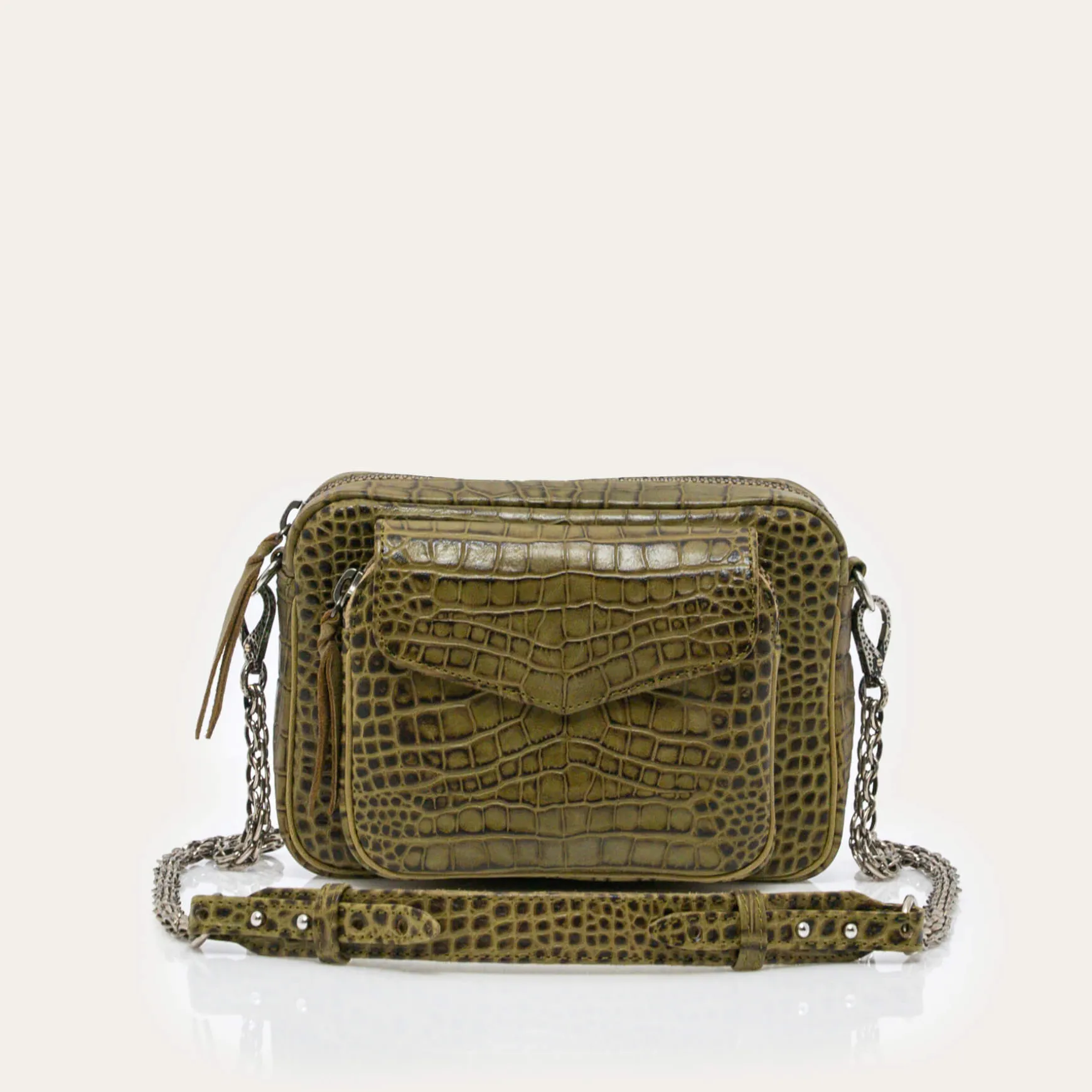 Shop Claris Virot Sac Charly Cuir Embossé Croco Kaki