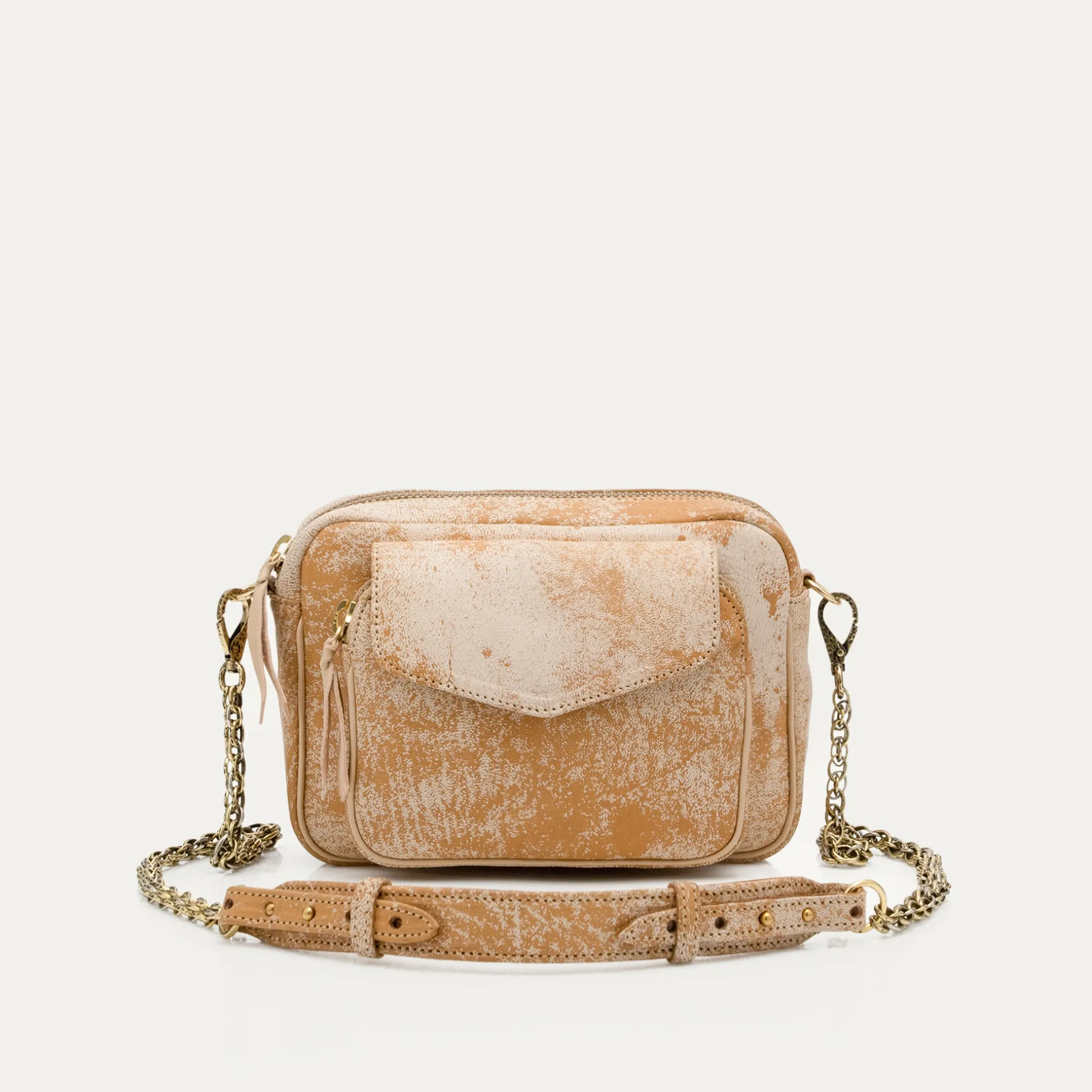 New Claris Virot Sac Charly Cuir Sable Blanc