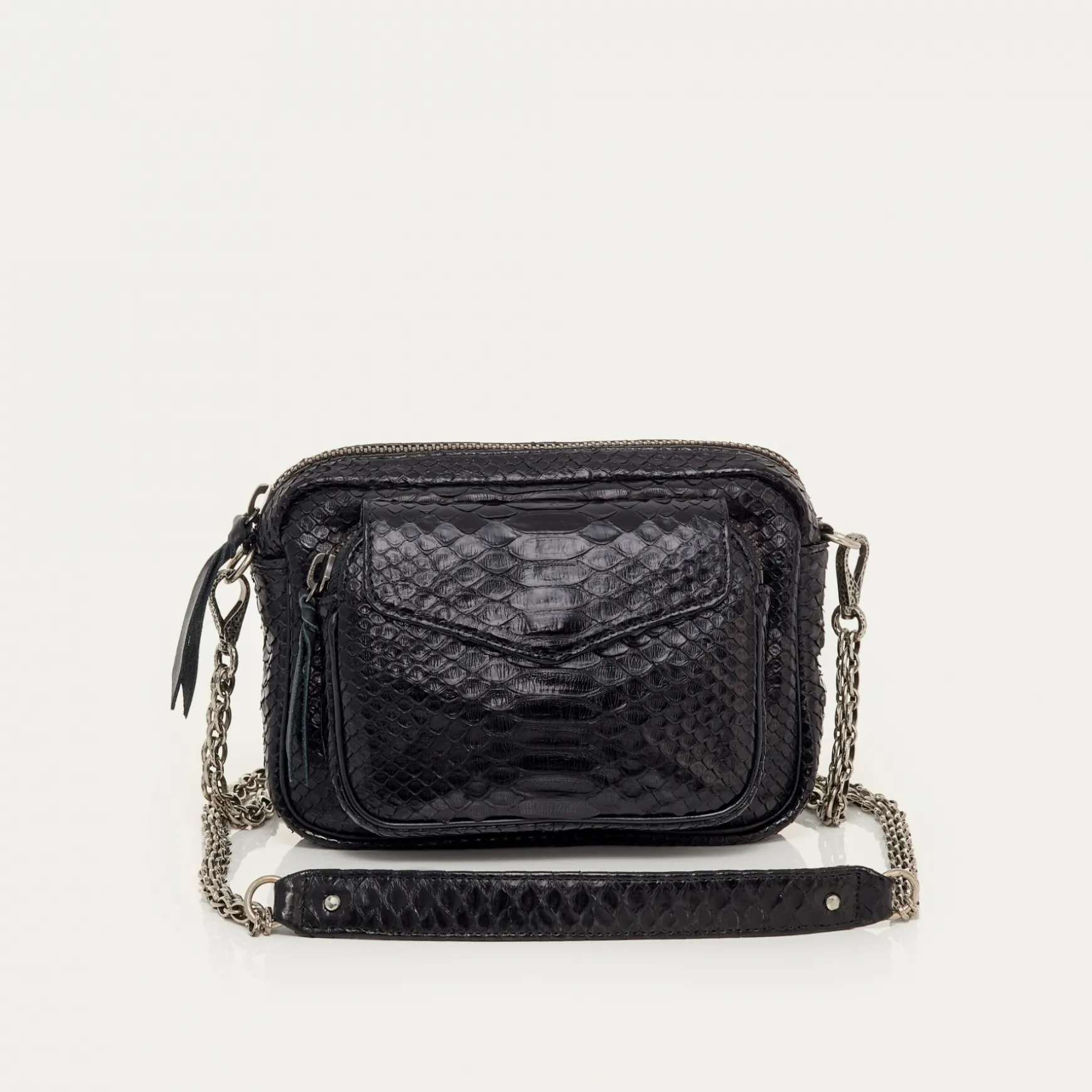 Sale Claris Virot Sac Charly Python noir chaîne argent