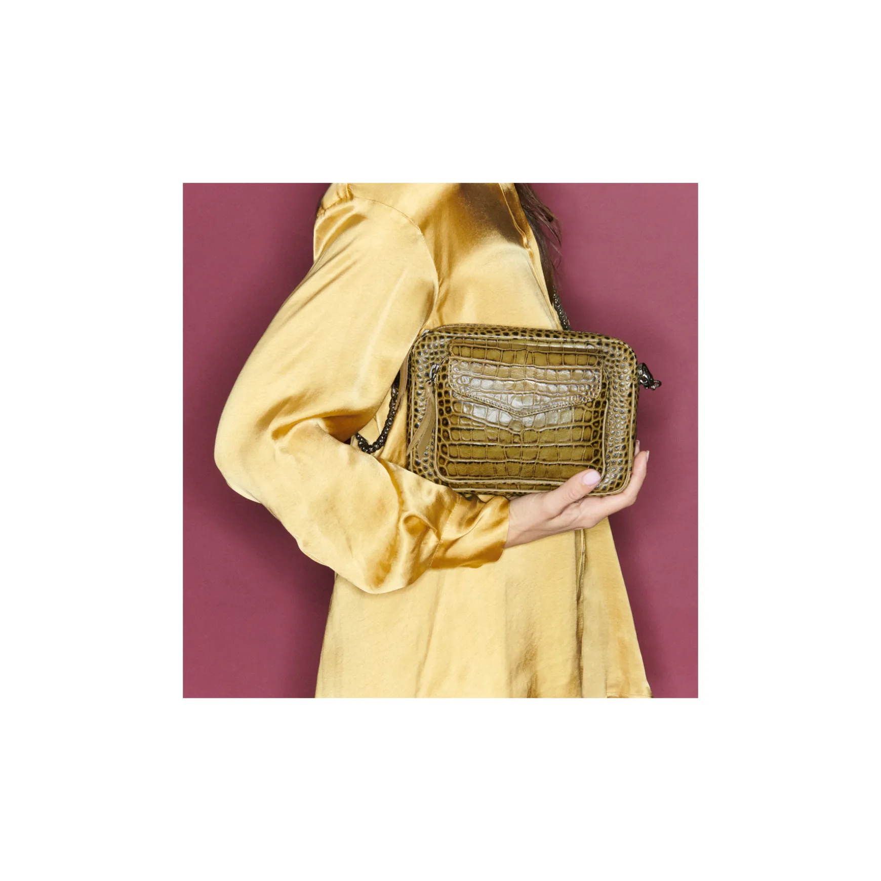 Shop Claris Virot Sac Charly Cuir Embossé Croco Kaki