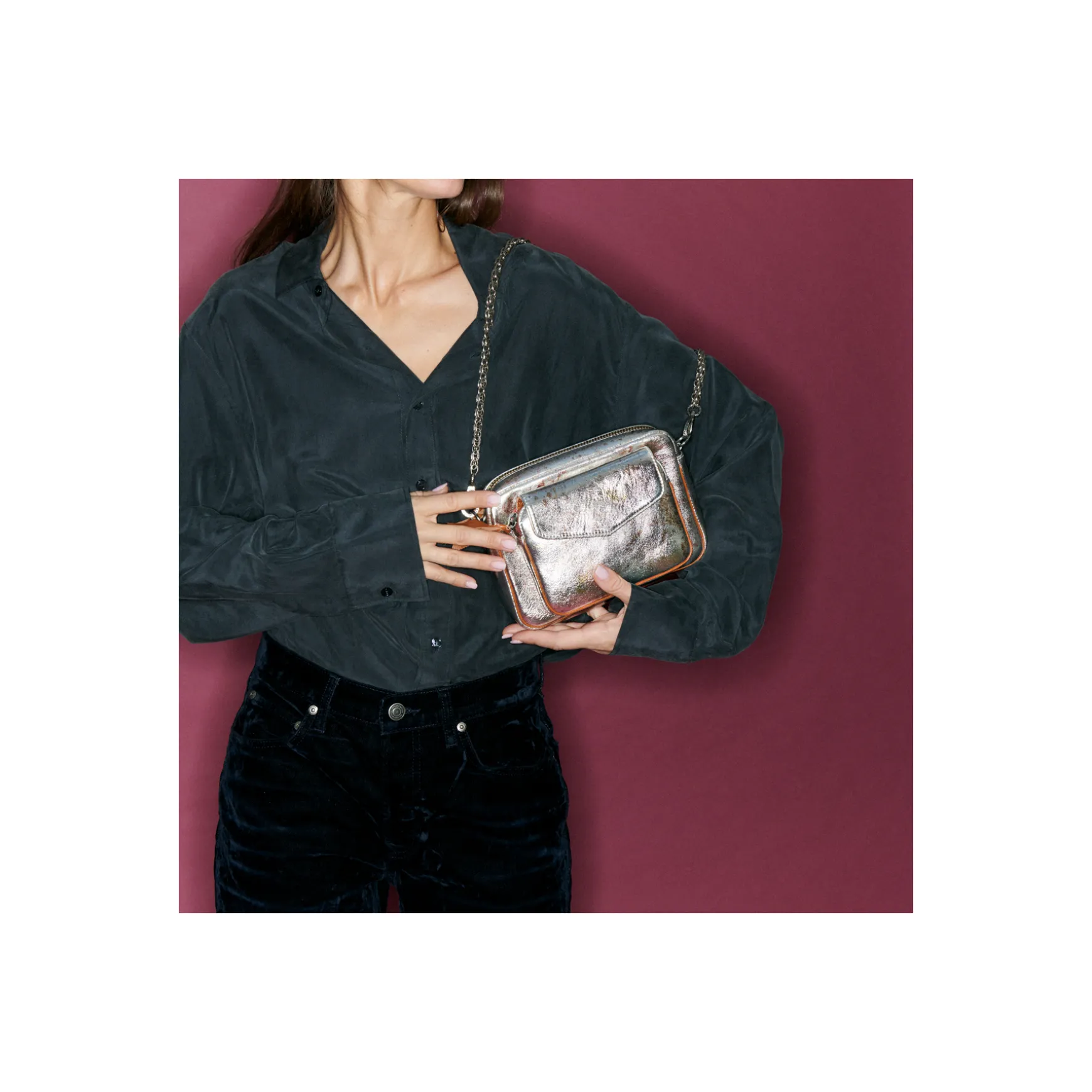 New Claris Virot Sac Charly Cuir oxy metal
