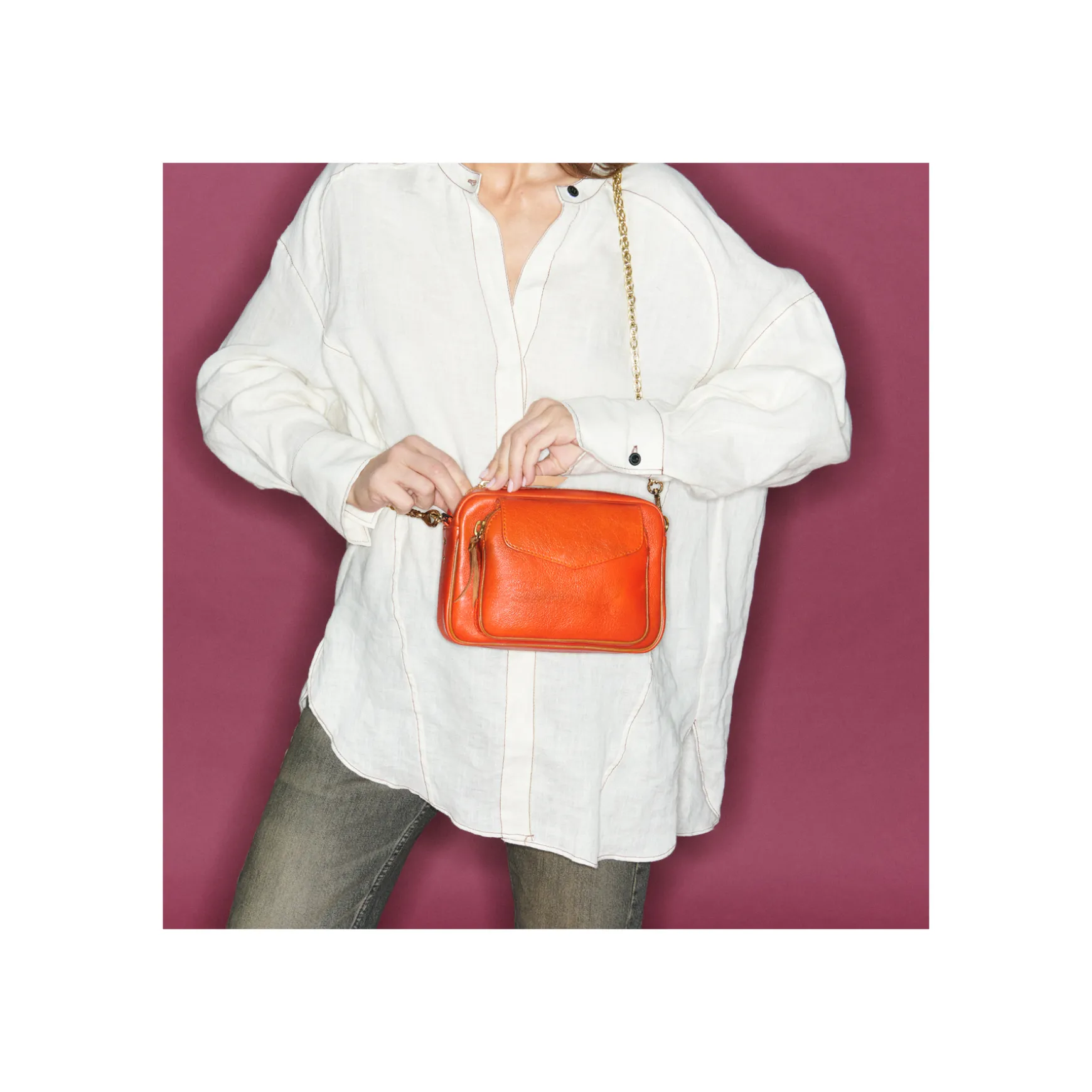 Discount Claris Virot Sac Charly Cuir Orange goyave