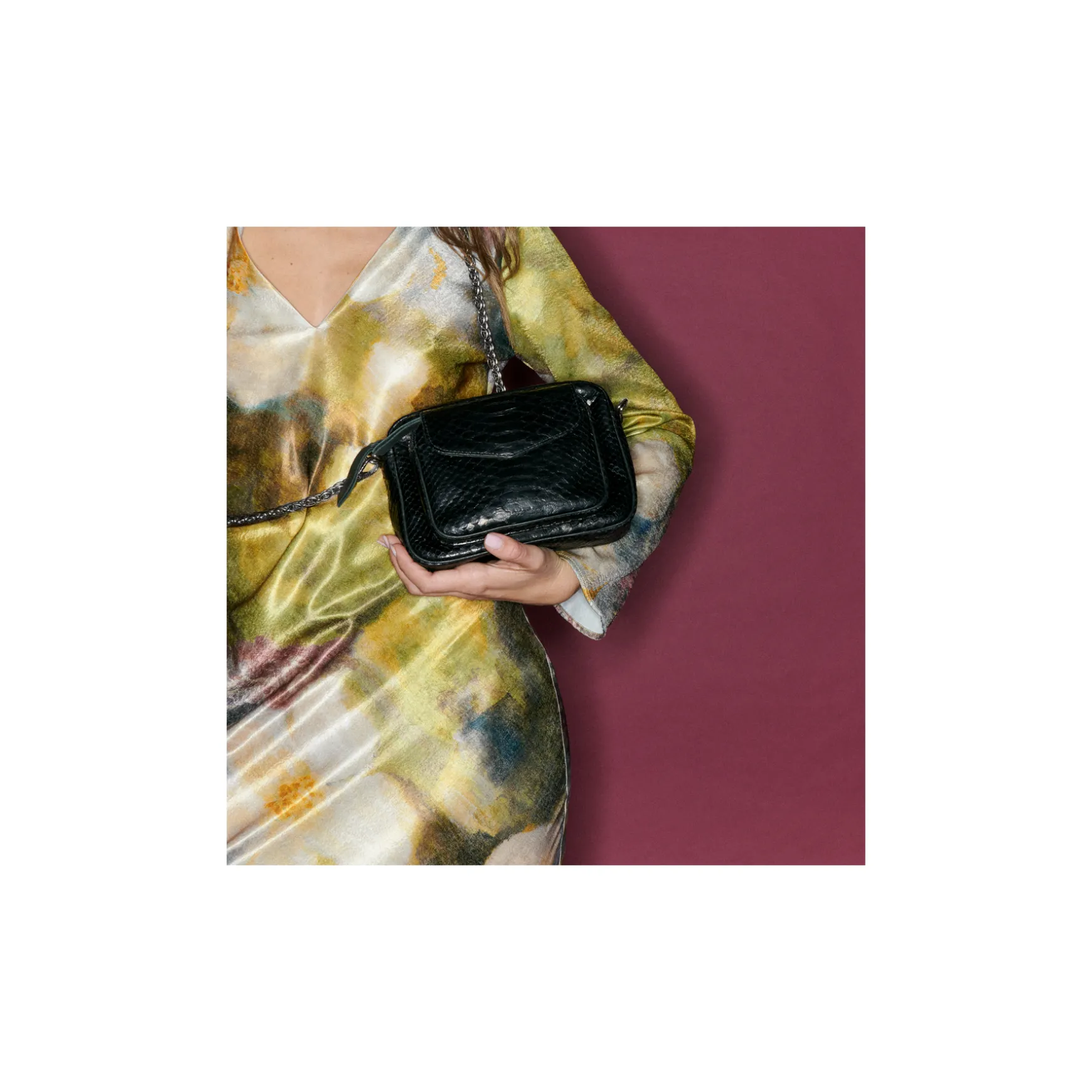 Sale Claris Virot Sac Charly Python noir chaîne argent