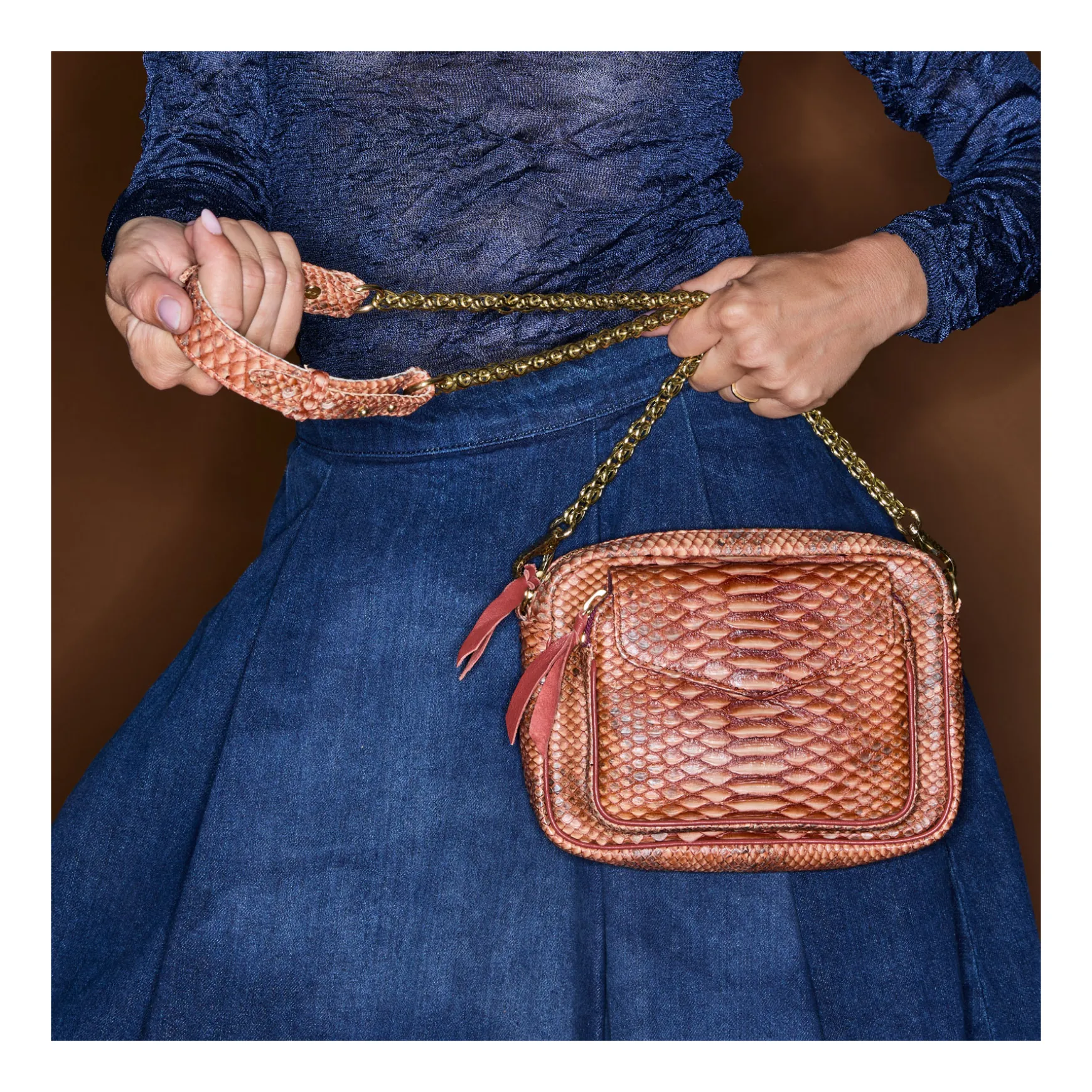 Fashion Claris Virot Sac Charly Python Cuivre Lavé
