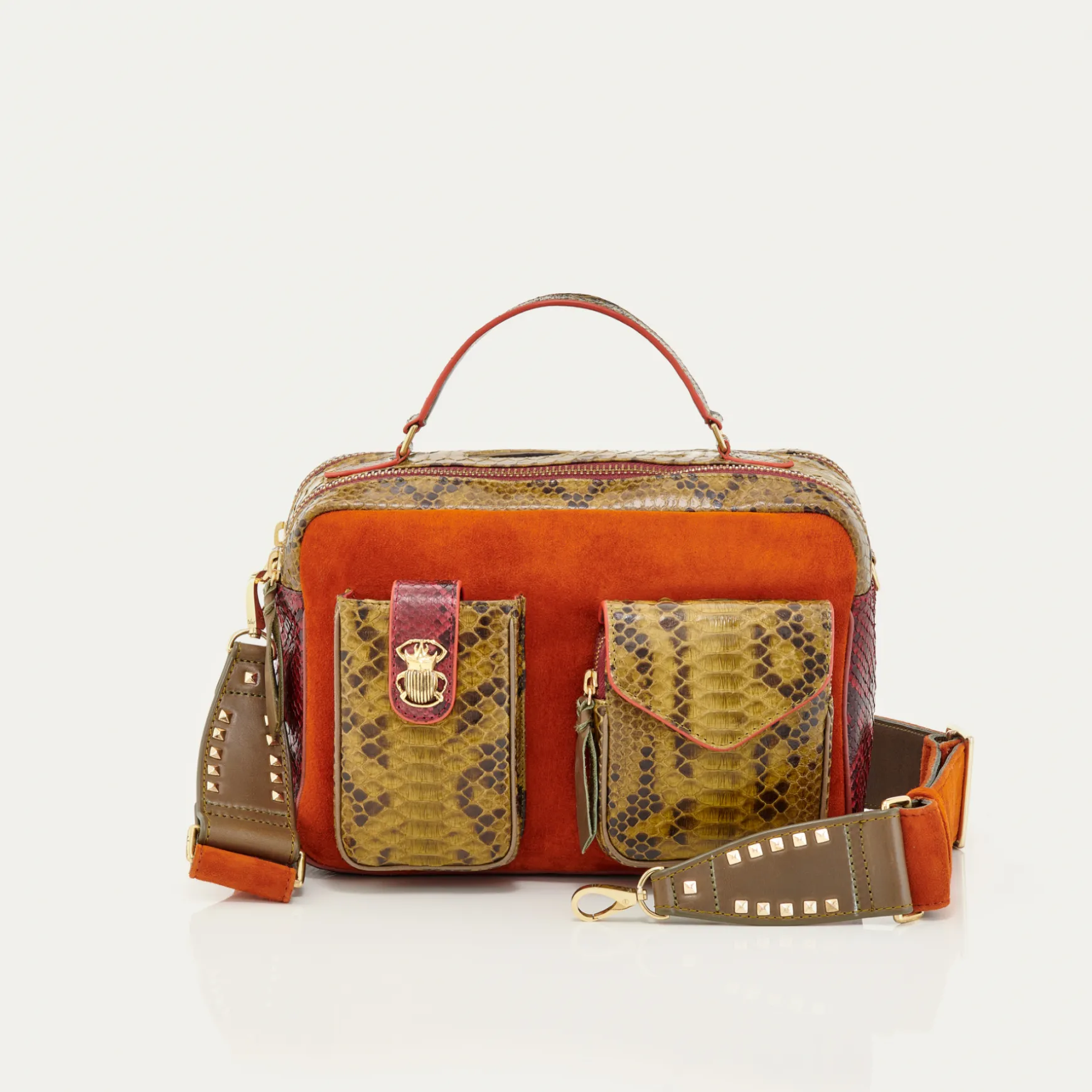 Fashion Claris Virot Sac César Python mix kaki bordeaux