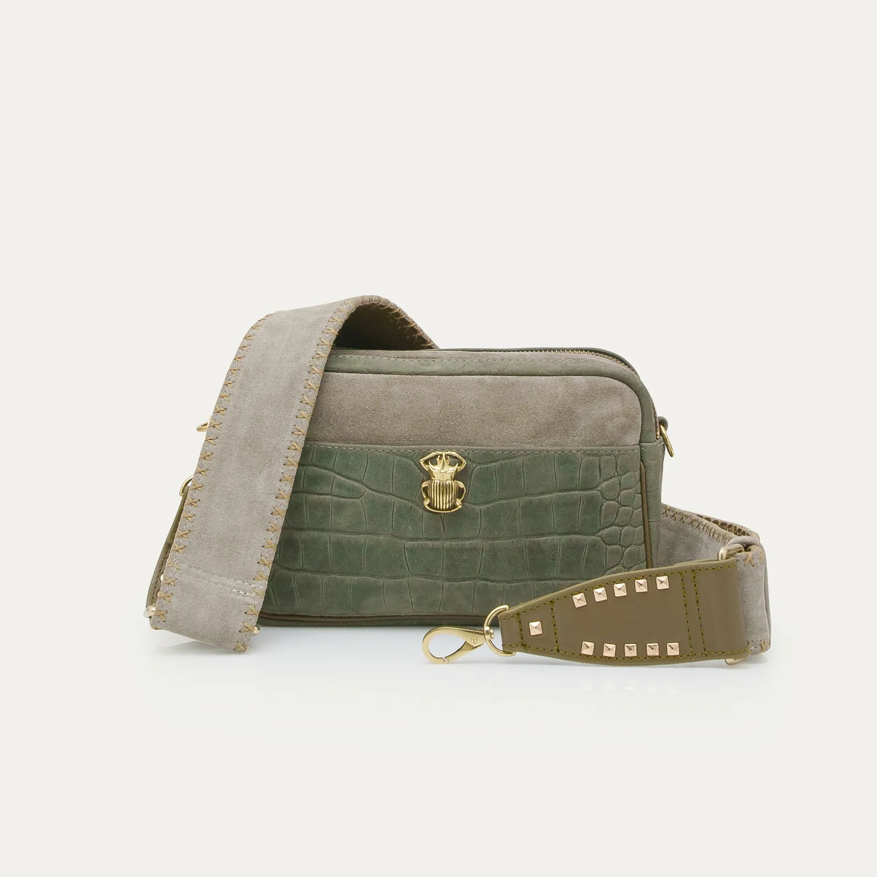 Hot Claris Virot Sac Lily Nubuck embossé croco gris perle