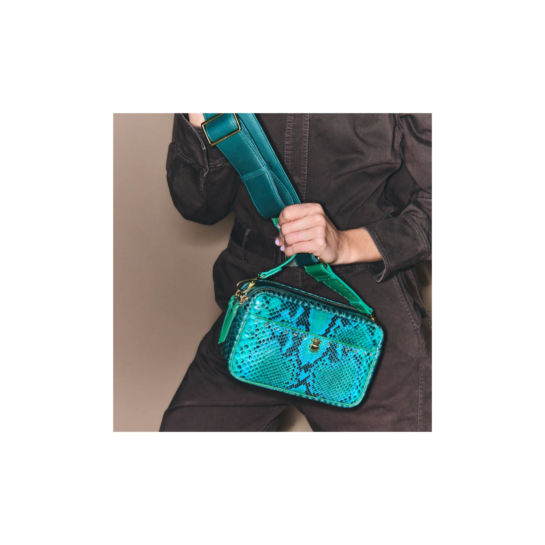 Outlet Claris Virot Sac Lily Python Prairie Avec Rivets