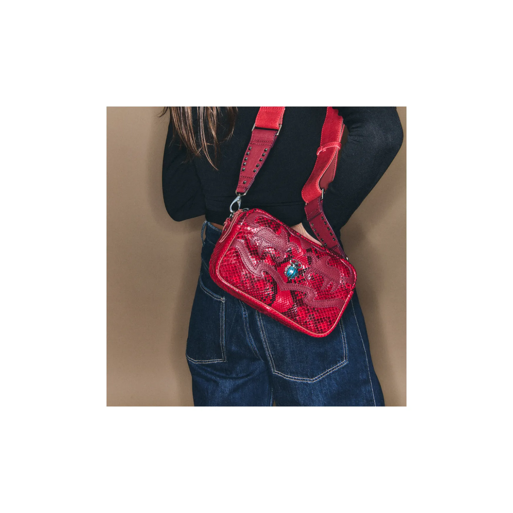 Best Claris Virot Sac Lily Patchwork de python et de cuir rubis