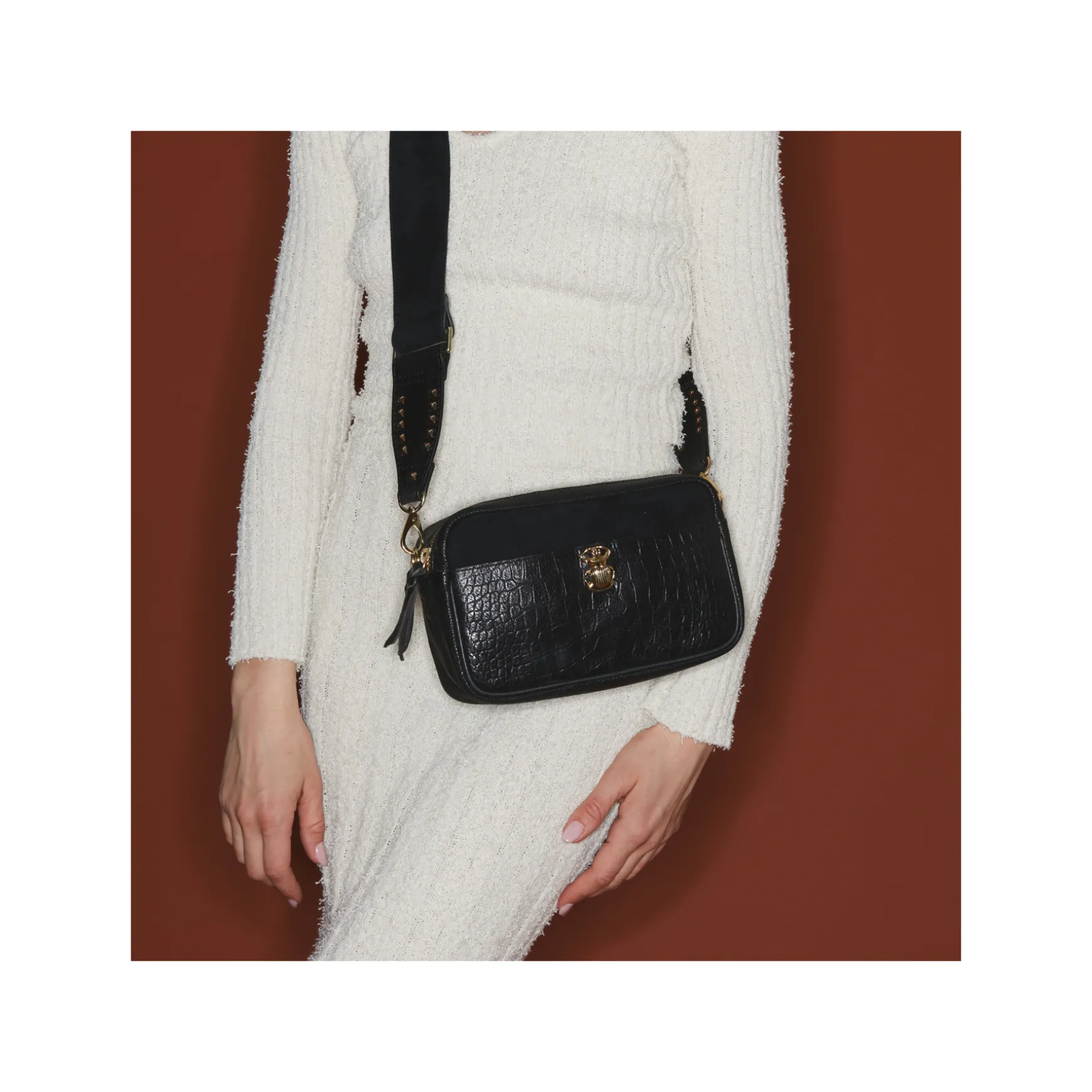 Clearance Claris Virot Sac Lily Cuir Embossé Croco Noir