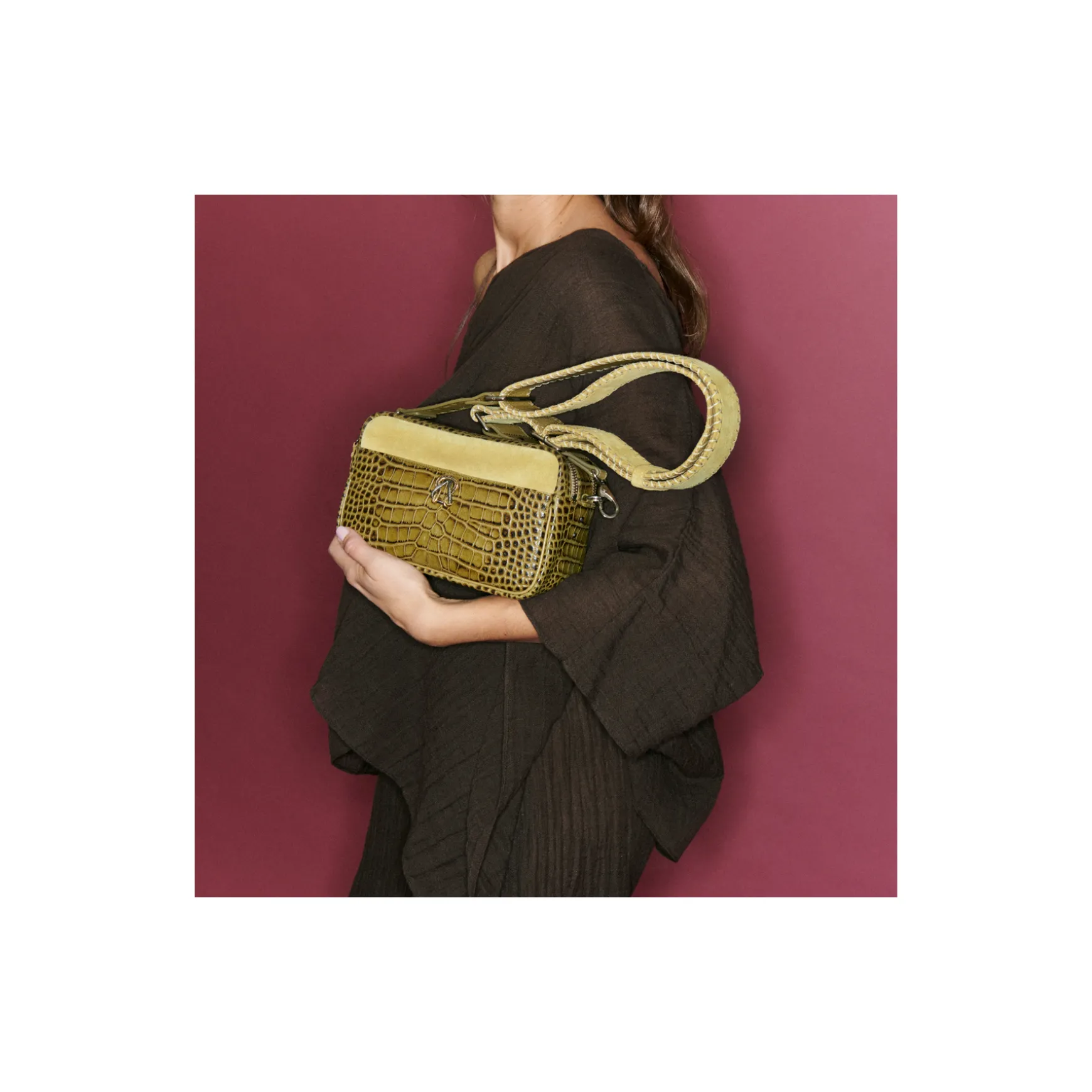 Discount Claris Virot Sac Lily Cuir Embossé Croco Kaki